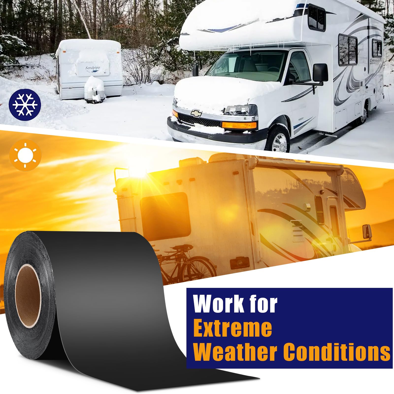 Butyl Sealant Tape, RV Roof Tape Black, 6 Inch x 50 Feet RV Repair Sealant Waterproof Tape, UV & Weatherproof Butyl Roofing Tape