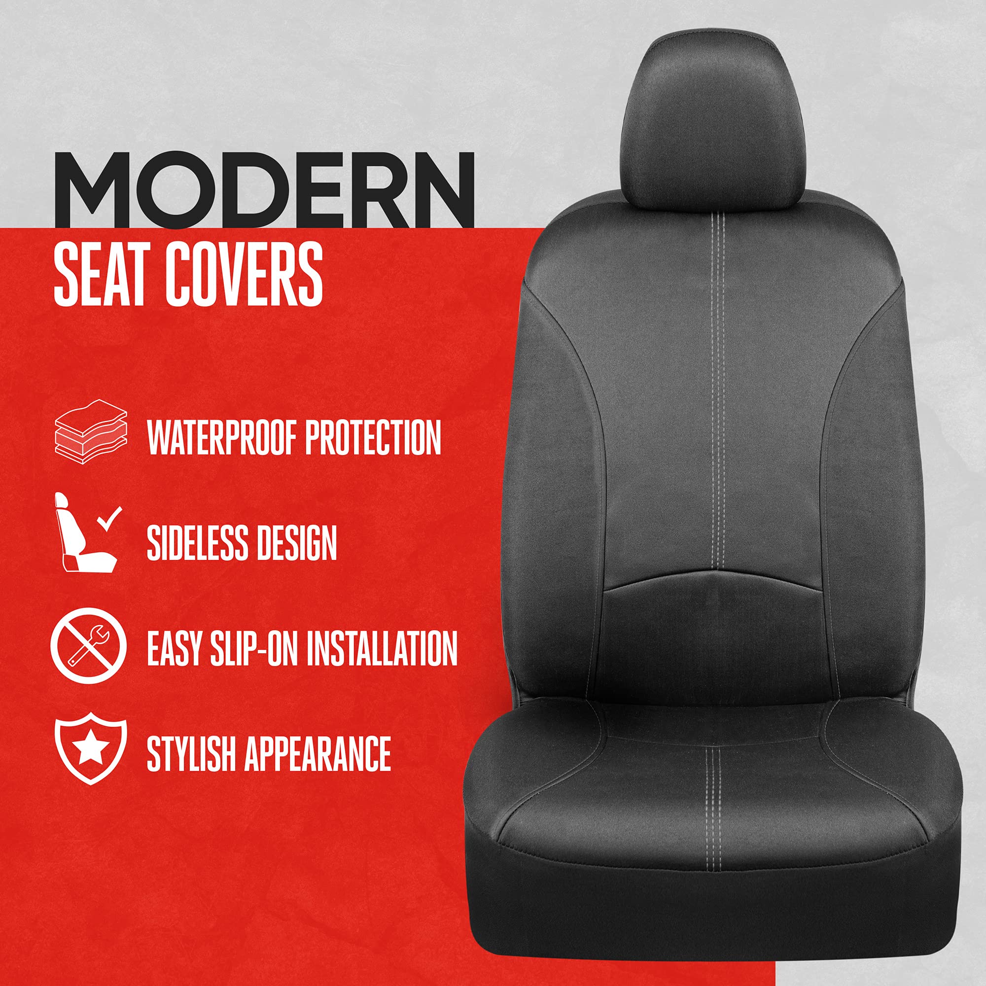 Motor Trend SpillGuard Waterproof Seat Covers for Front Seats, Gray Stitching - Durable Neoprene Car Seat Protectors, Easy to Install, Interior Covers for Auto Truck Van SUV