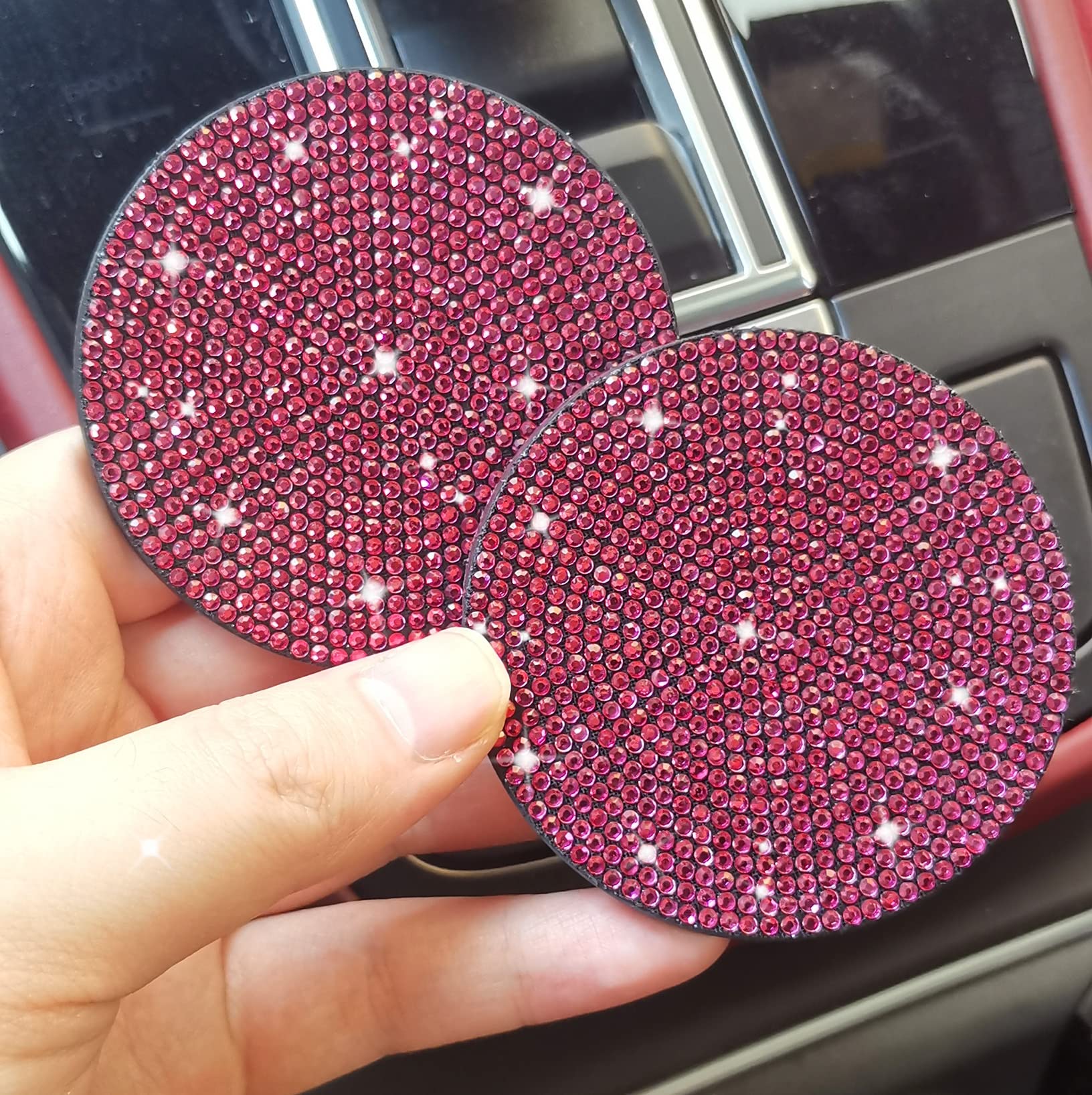 2Pcs Bling Car Cup Holder Coaster, 2.75 Inch Anti-Slip Shockproof Universal Fashion Vehicle Car Coasters Insert Bling Rhinestone
