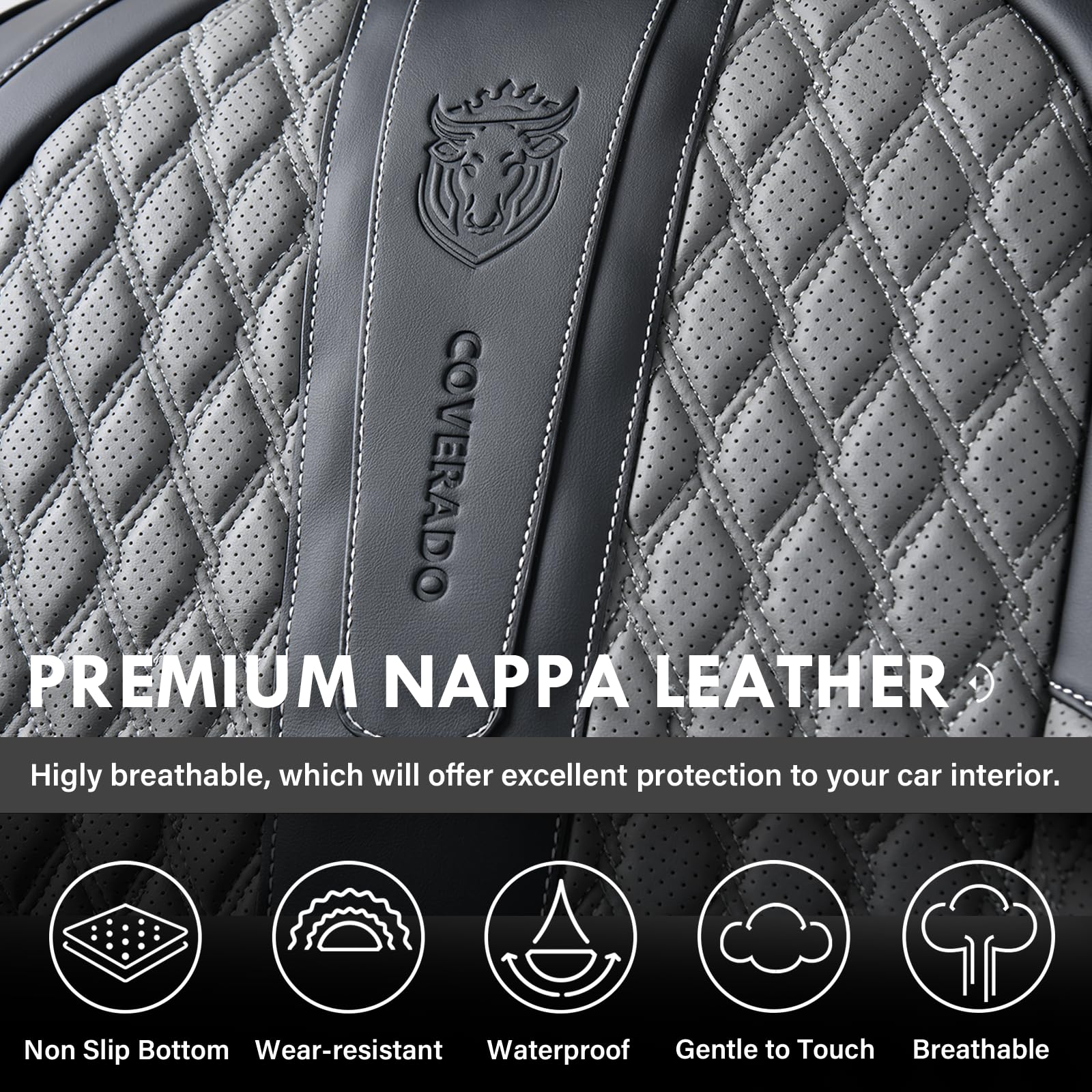 Coverado Leather Seat Covers For Car, Waterproof Front Car Seat Covers With Lumbar Support Universal Fit For Most Sedans Suv Pic