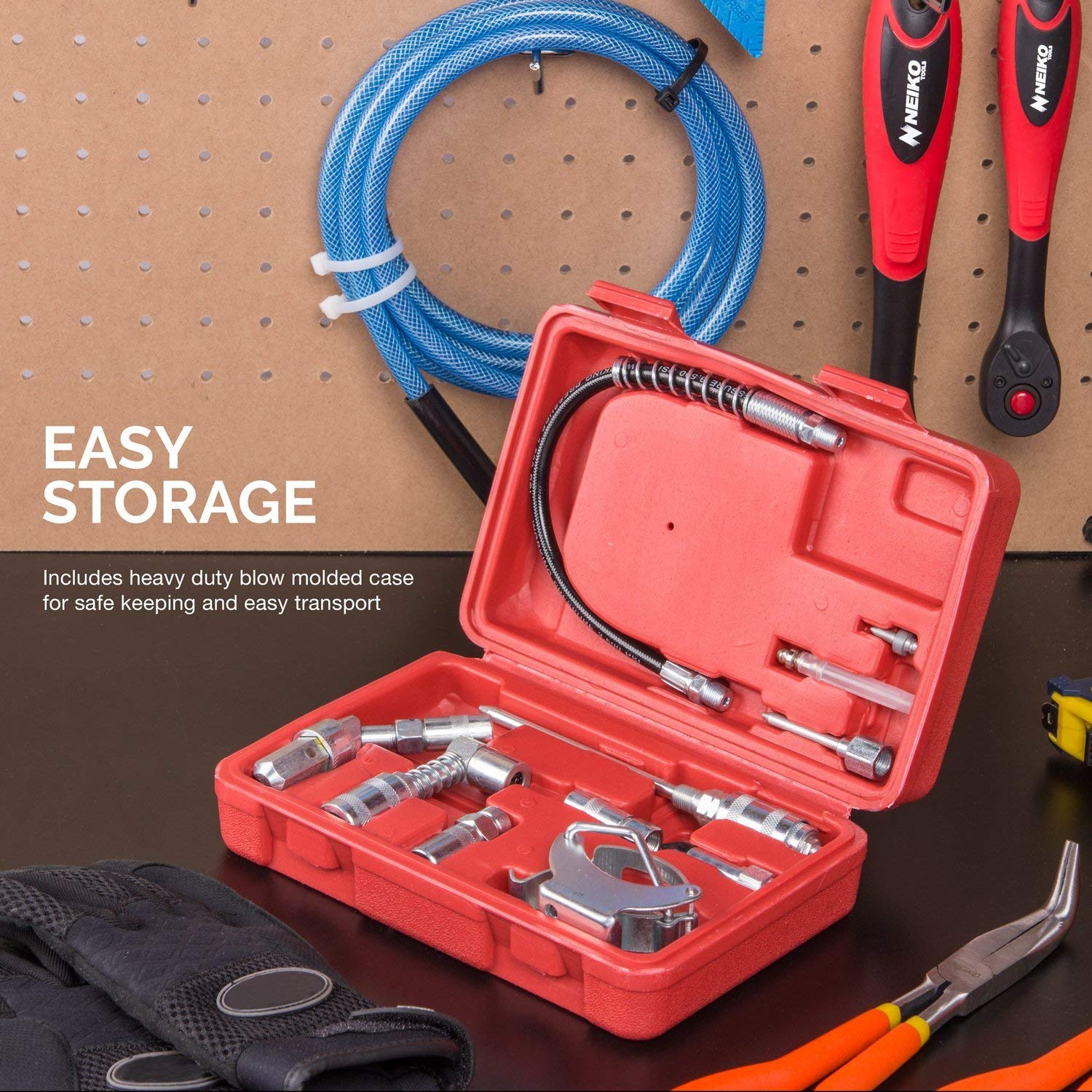 Tooluxe 61077L Multi-Function Grease Gun And Lubrication Accessory Kit