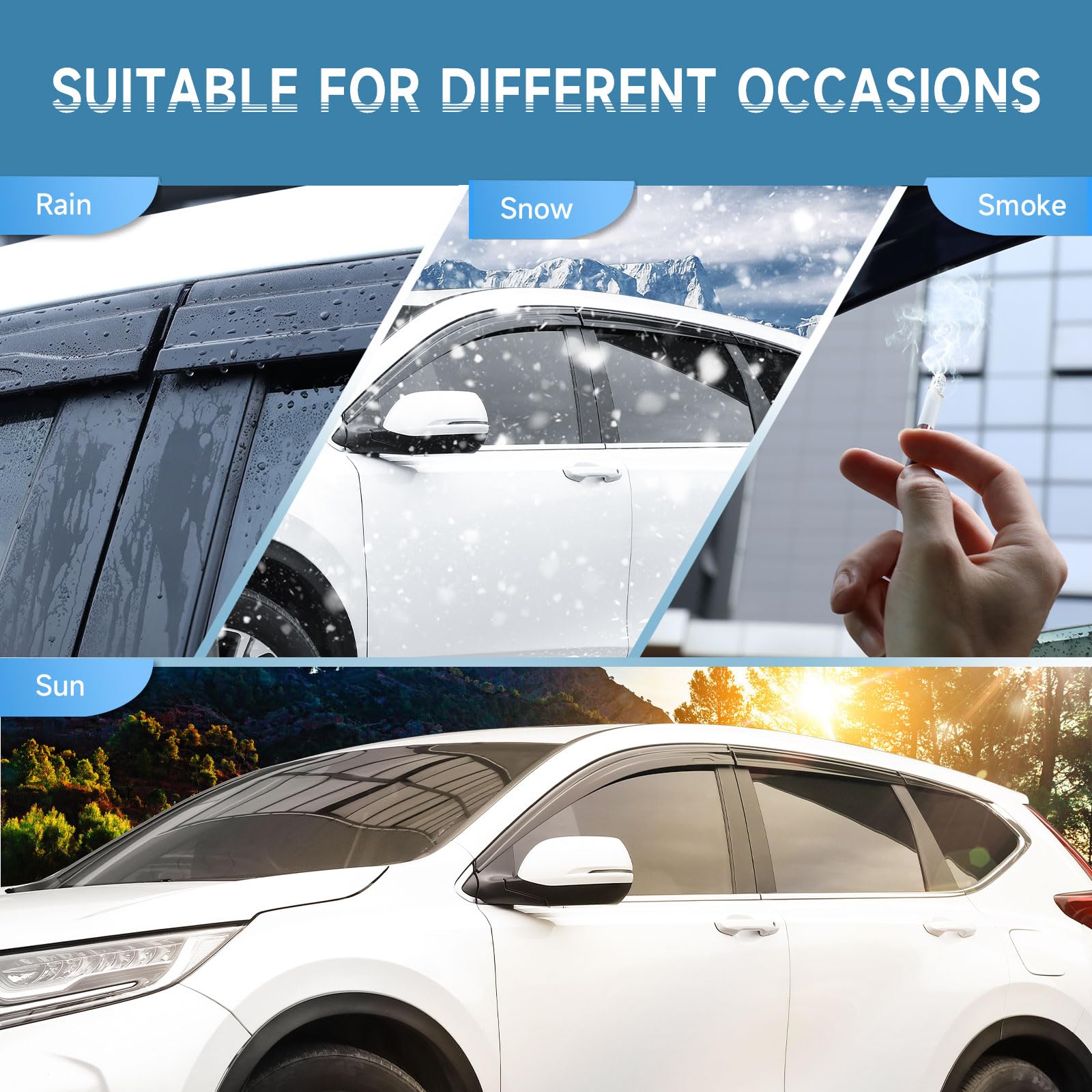 Aclong Black Rain Guards Fit For Honda Cr-V (Crv 2017 2018 2019 2020 2021 2022 Tape-On Side Shatterproof Window Visor, Window De