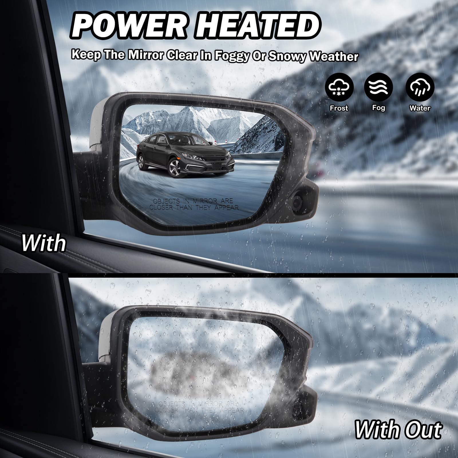 Passenger Side View Mirror Compatible With 2016-2021 Honda Civic Power Heated With Camera