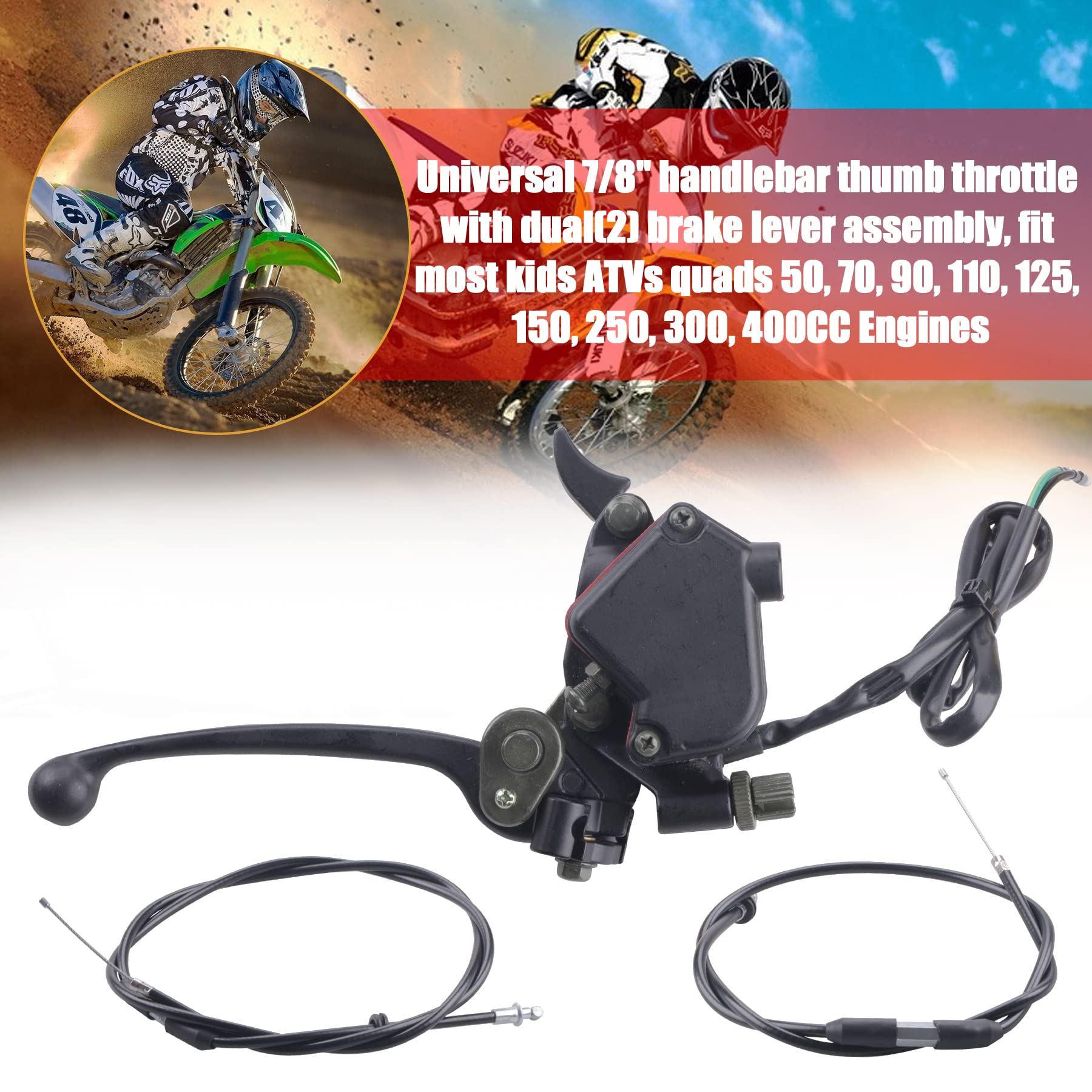 Mrelc 7/8'' Thumb Throttle With Dual Brake Lever Assy 50 & 90Cc Throttle Cable Compatible With 50Cc 90Cc 150Cc 250Cc Atv Quad Roketa Taotao Sunl Kazuma