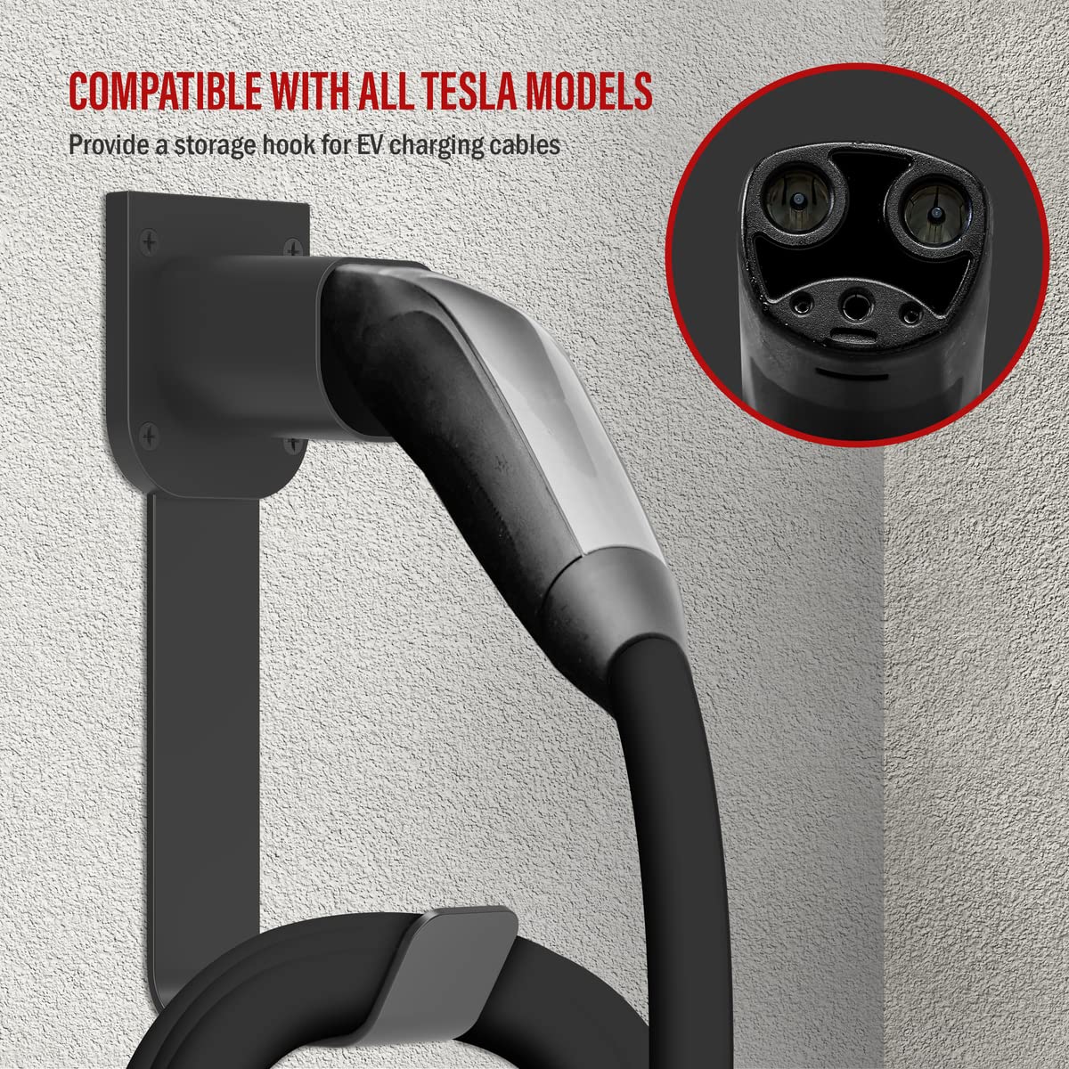 Enerlites Tesla Charger Nozzle Holster, Ev Charger Holder Wall-Mount, Electric Vehicle Charging Cable Holder, For All Tesla Mode