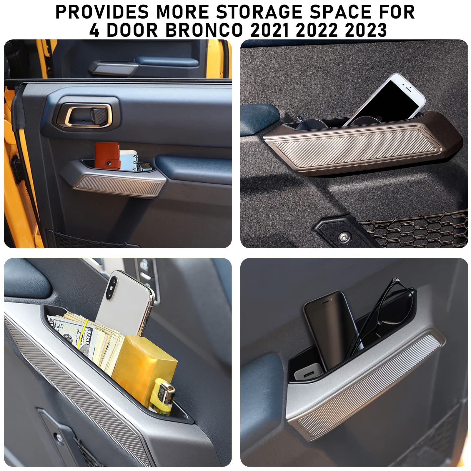 Wdg Door Handle Storage Box Container For Ford Bronco 2021 2022 2023 2024 4 Door Car Interior Accessories, Abs Front And Rear Do
