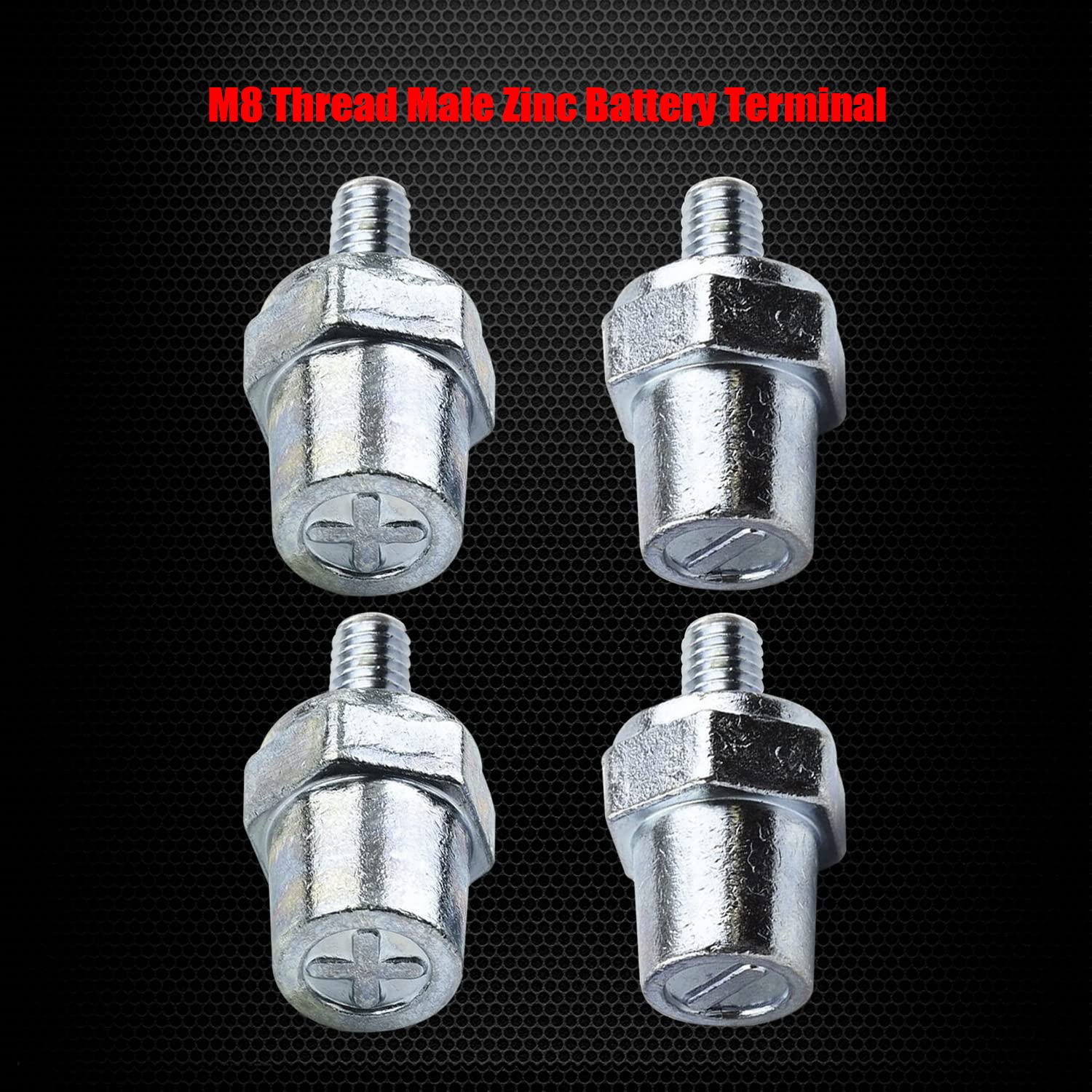 Ampper M8 Thread Male Zinc Battery Charging Post Terminals, M8 Battery Post Adapter (+/-) For Extension, Pack Of 4