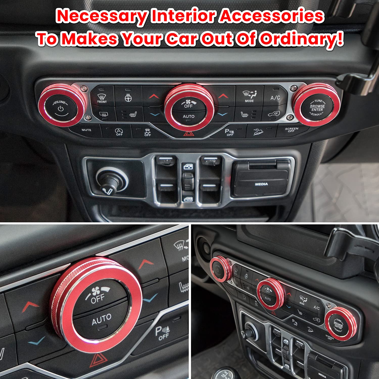 Air Conditioner Switch Knob Cover For 2018-2025 Jeep Wrangler Jl Jlu Gladiator Jt Audio Volume Ac Button Cover Decoration Twist