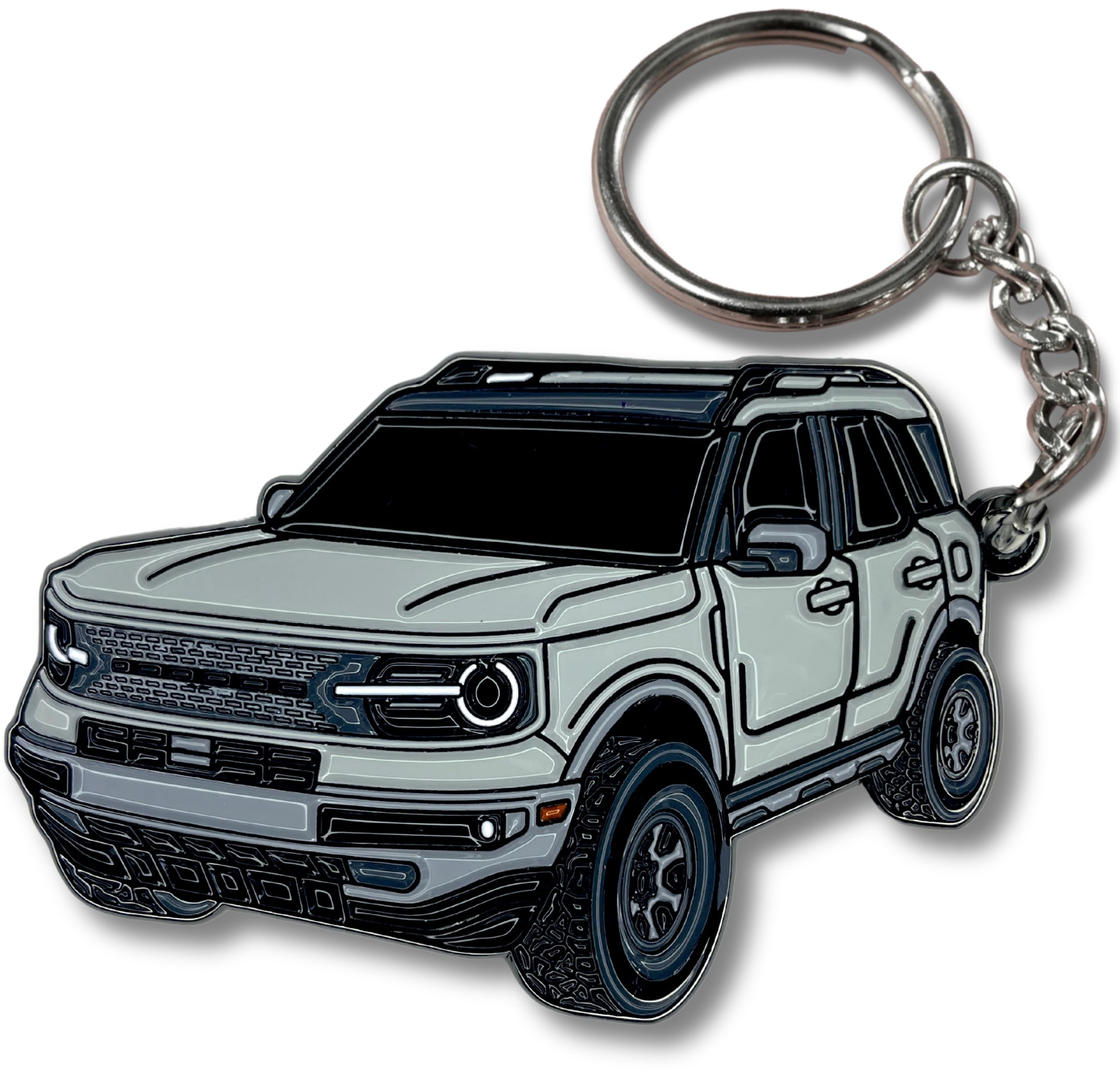 Four Wheel Beast Bronco Sport Keychain Compatible With Ford Bronco Accessories 2023 2024 4 Door Key Chain Fob Gift (Silver)