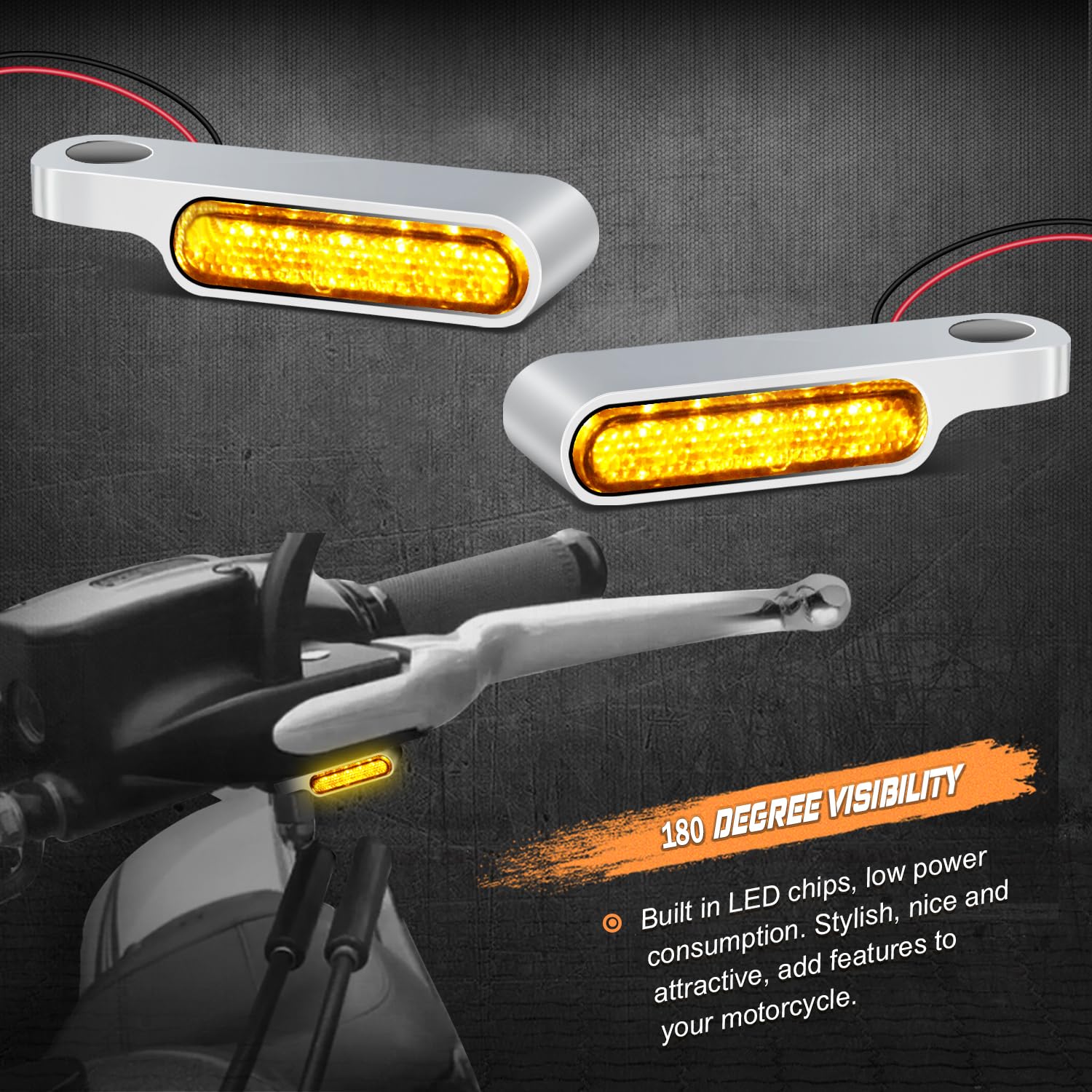 NTHREEAUTO LED Handlebar Turn Signals Mini Motorcycle Blinkers Front Marker Light Compatible with Harley Sportster Dyna Honda Sh