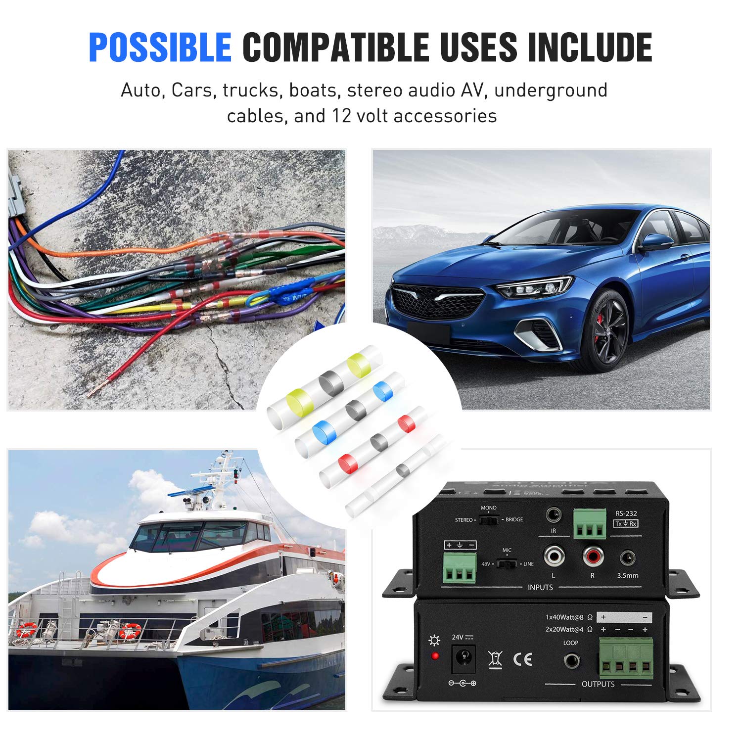 Nilight - 50025R 50pcs Solder Seal Wire Connector, Solder Seal Heat Shrink Butt Connectors,Electrical Waterproof Insulated Marine Automotive Copper(23Red 12Blue 10White 5Yellow),2 Years Warranty