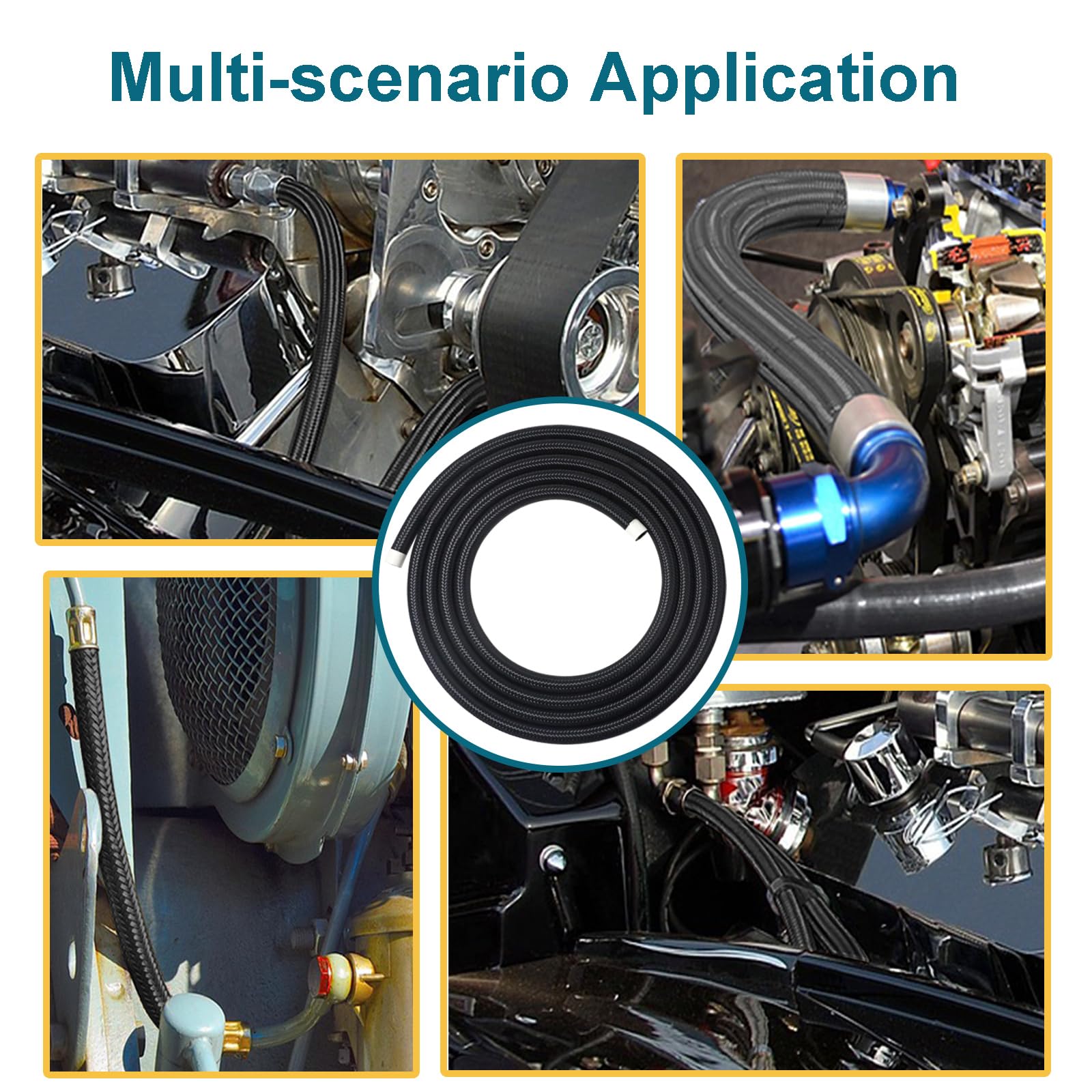VWTNI 6AN Fuel Line, 6AN 3/8 inch CPE Fuel Hose, 20FT Transmission/Oil Cooler Lines, Nylon Braided Fuel Line Hose.