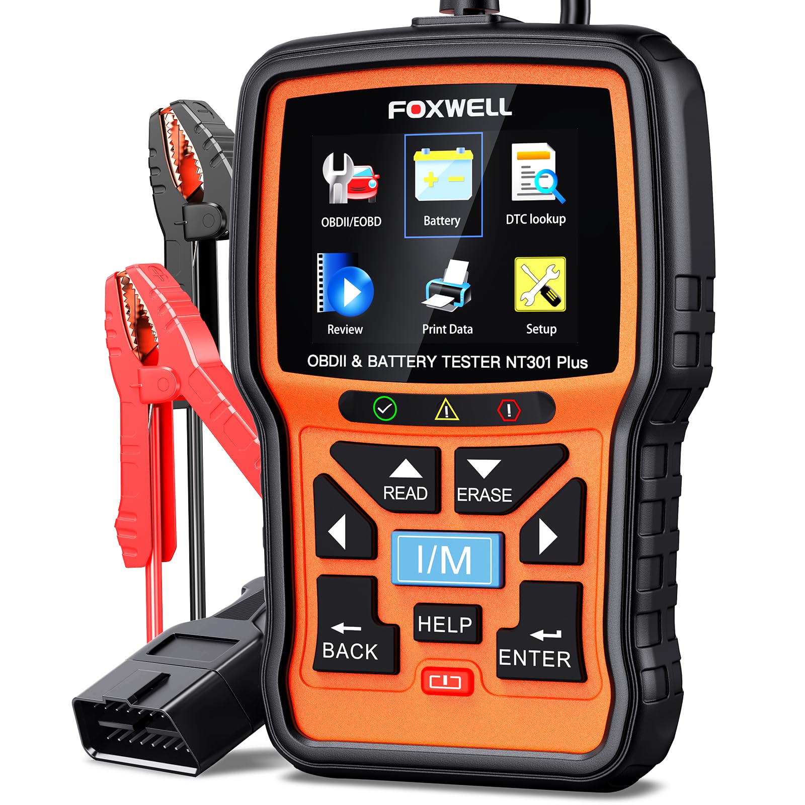 FOXWELL NT301 Plus 2 in 1 OBD2 Scanner Battery Tester, OBDII Diagnostic Tool Check Engine Car Code Reader, 12V 100-1100CCA Crank