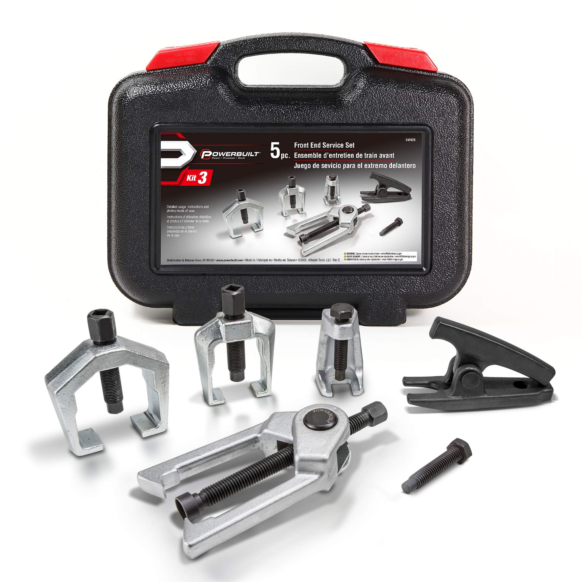 Powerbuilt Front End Vehicle Service Kit, Tie Rod End Puller, Car and Truck Ball Joint Remover, Pitman Arm puller 6 Piece 648626