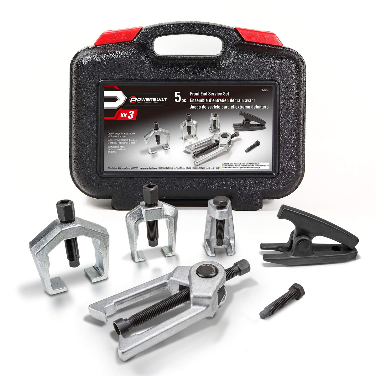 Powerbuilt Front End Vehicle Service Kit, Tie Rod End Puller, Car And Truck Ball Joint Remover, Pitman Arm Puller 6 Piece 648626
