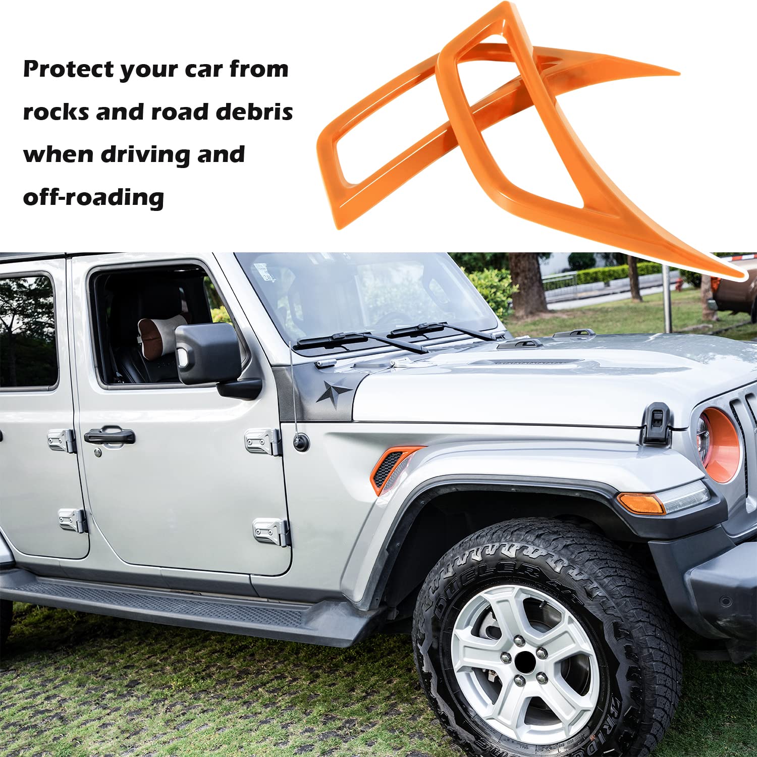 Bonbo 2Pcs Exterior Accessories Wheel Eyebrow Side Air Conditioning Vent Outlet Cover Trim For Jeep Wrangler Jl Jlu Sports Sahara Freedom Rubicon Unlimited Gladiator Jt 2018-2022 (Orange)