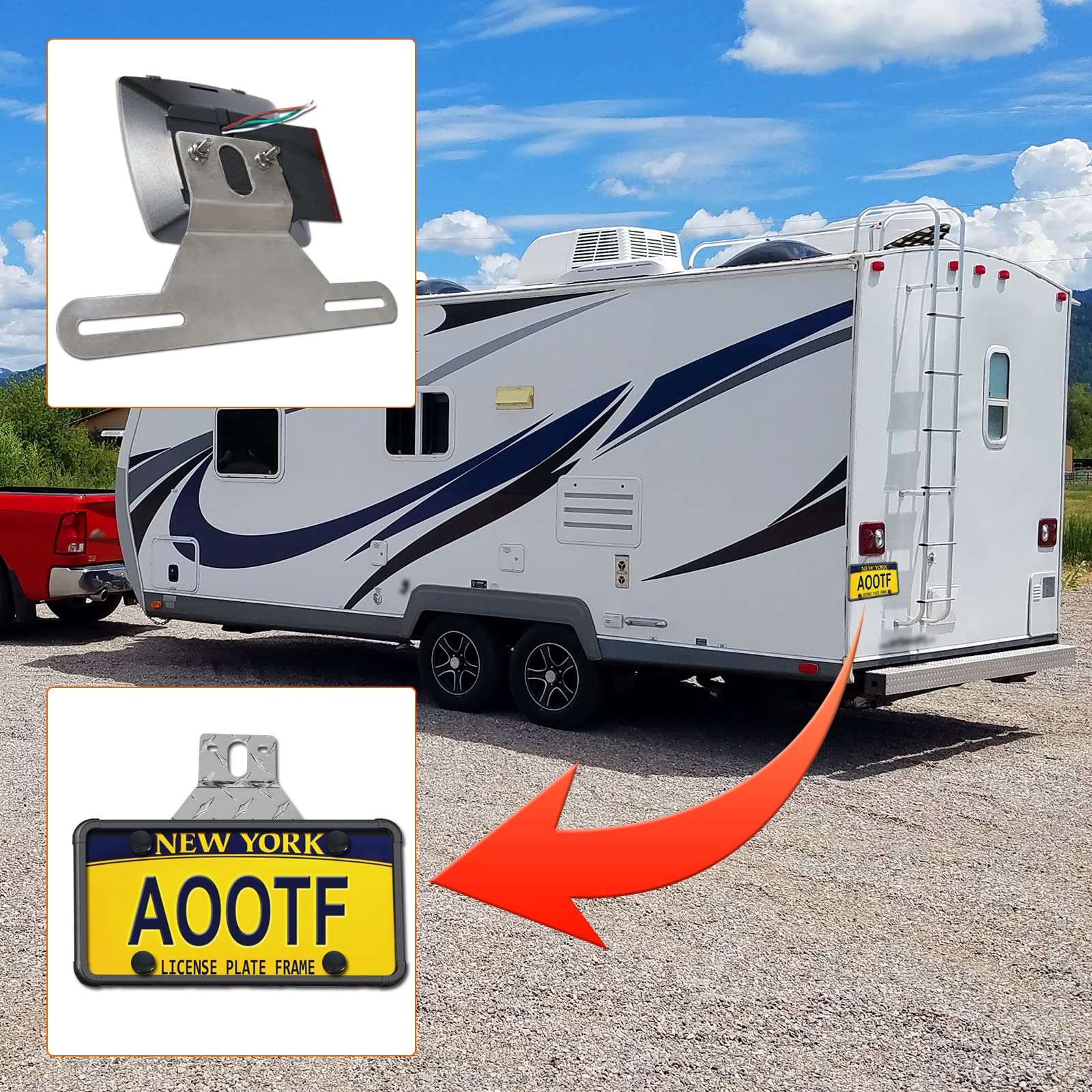 Aootf Trailer License Plate Bracket Holder- Truck/Rvs/Boats Aluminum Car Tag Frame And Black Silicone Cover, Universal License Plate Light Mounting Kit With Stainless Steel Screw Cap