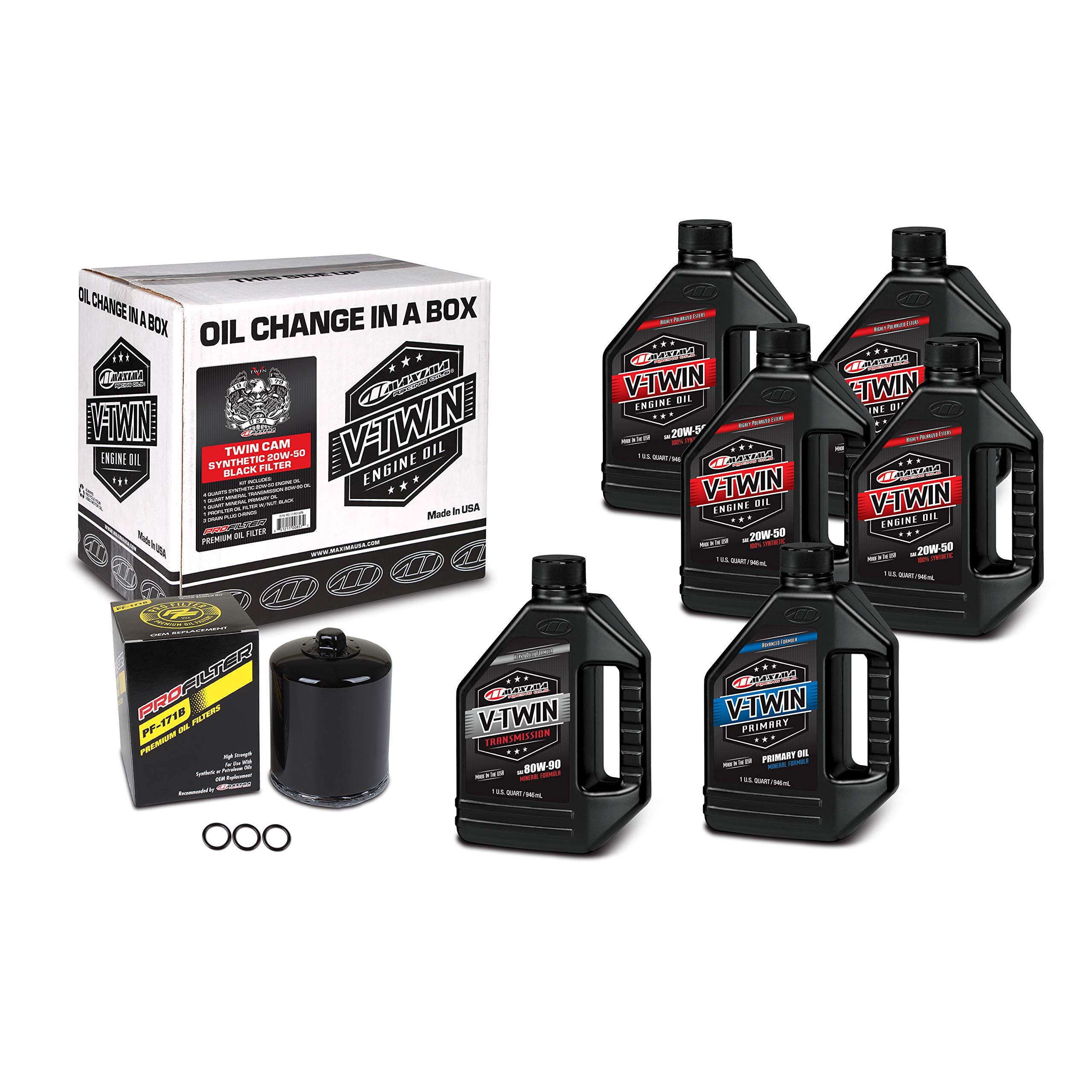 VTwin Oil Change Kit Synthetic w/Black Filter, Twin Cam