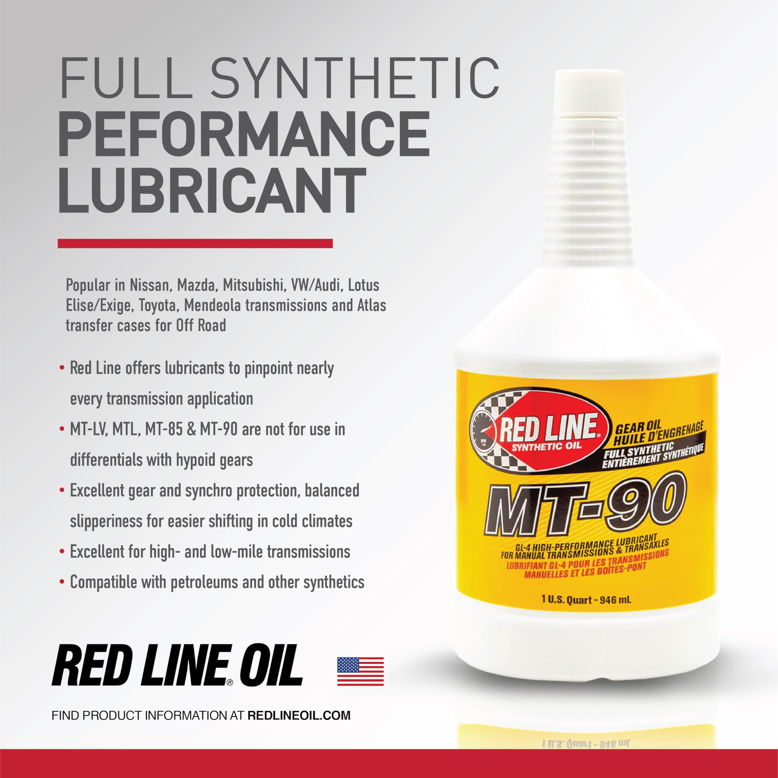 Red Line 50305 Mt-90 75W-90 Gl-4 Manual Transmission And Transaxle Lubricant (Mtl) - 1 Gallon (4 Pack)