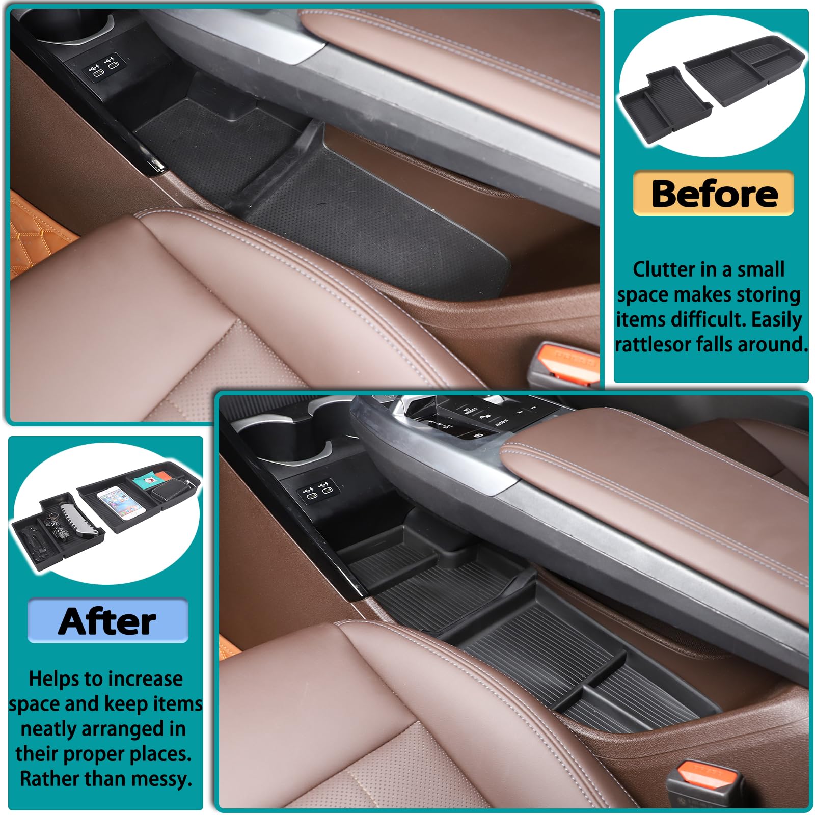 Hudiriy Car Storage Box Compatible With Bmw X1 U11 2023 2024 2025 Lower Console Organizer Tray, Tpe Under Console Storage Box Interior Accessories (Style B)