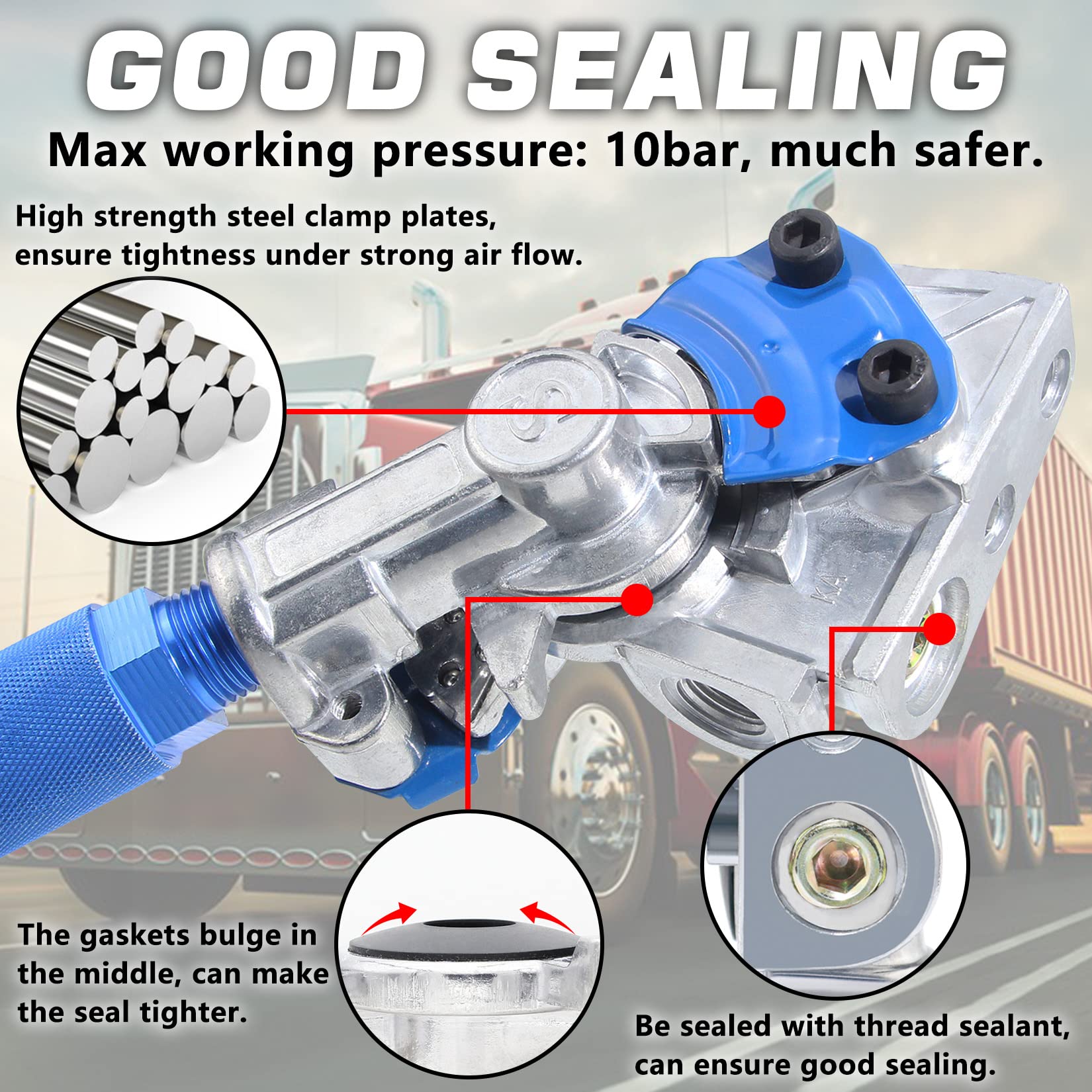 Grepspud 37 Degree Glad Hands Set With 2Pcs Seals Universal Emergency Service Aluminum Gladhand Brake Air Hose Coupling Parts Handshake Kit Connectors For Semi Trucks Trailers Tractors, 1 Pair