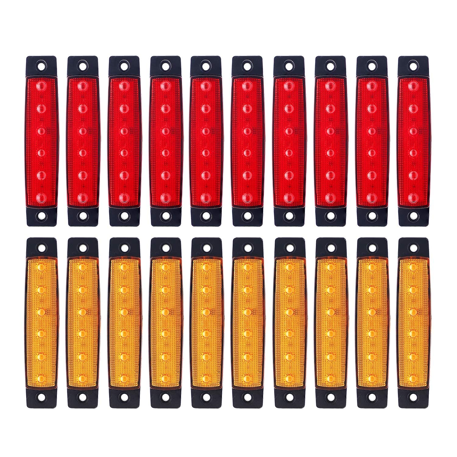 Tmh 20 Pcs 3.8'' Amber + Red Light 6Led Side Marker Lights, Trailer Marker Lights, Rear Side Marker Lamp For Truck Trailer Rv Bo
