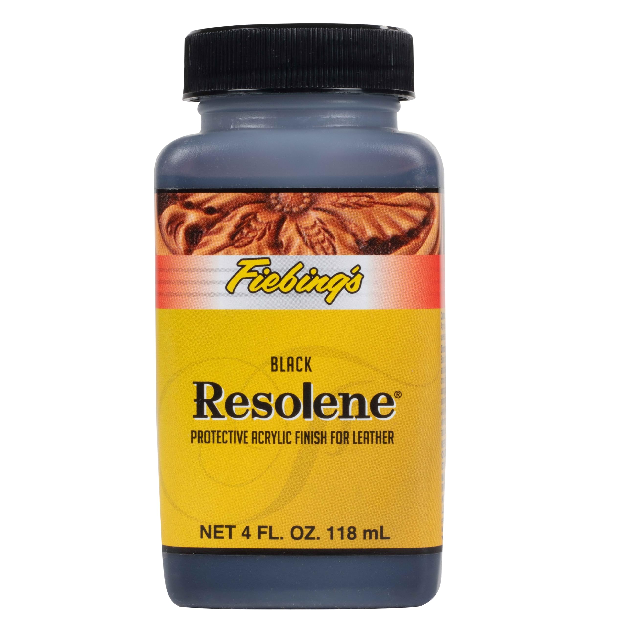 Fiebing 'S Acrylic Resolene (4 Ounce, Black) - Protective Acrylic Leather Finisher - Flexible, Water Resistant Top Coat For Dyed