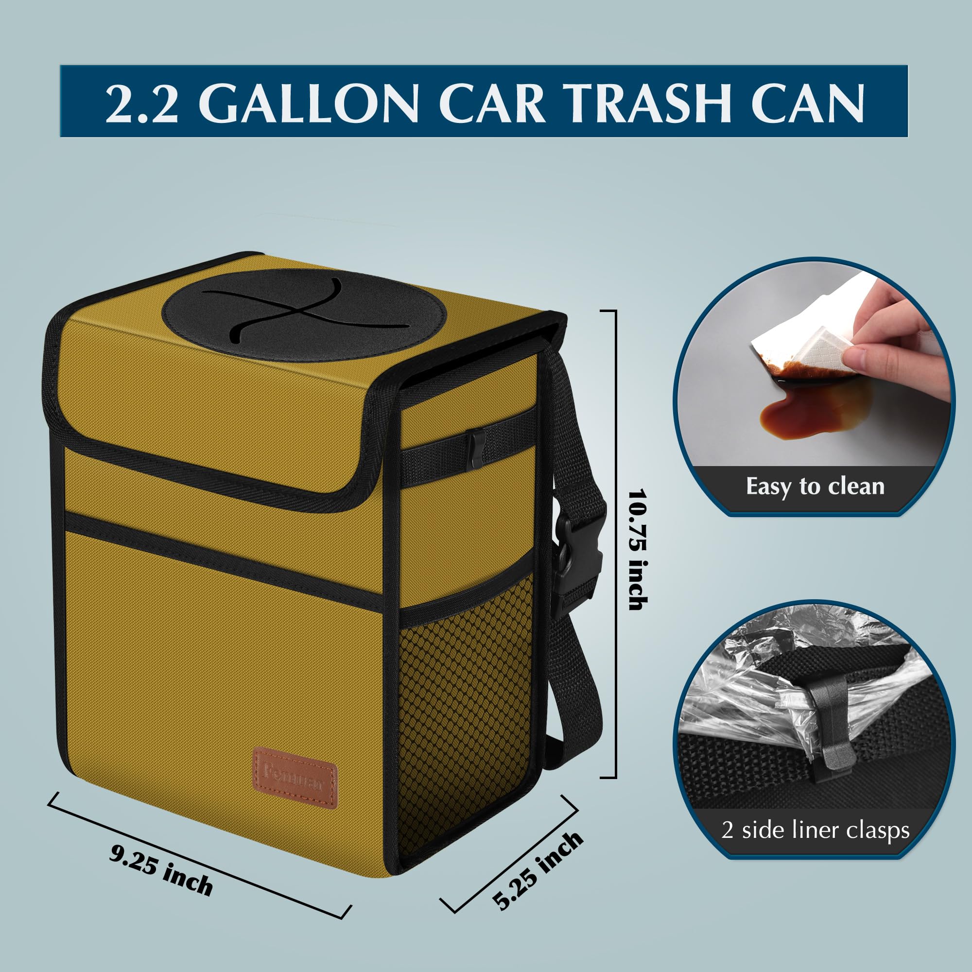 Femuar Car Trash Can with Lid - Leak Proof, Waterproof Garbage Can for SUV Front Seat, Multipurpose Car Hanging for Headrest, Co