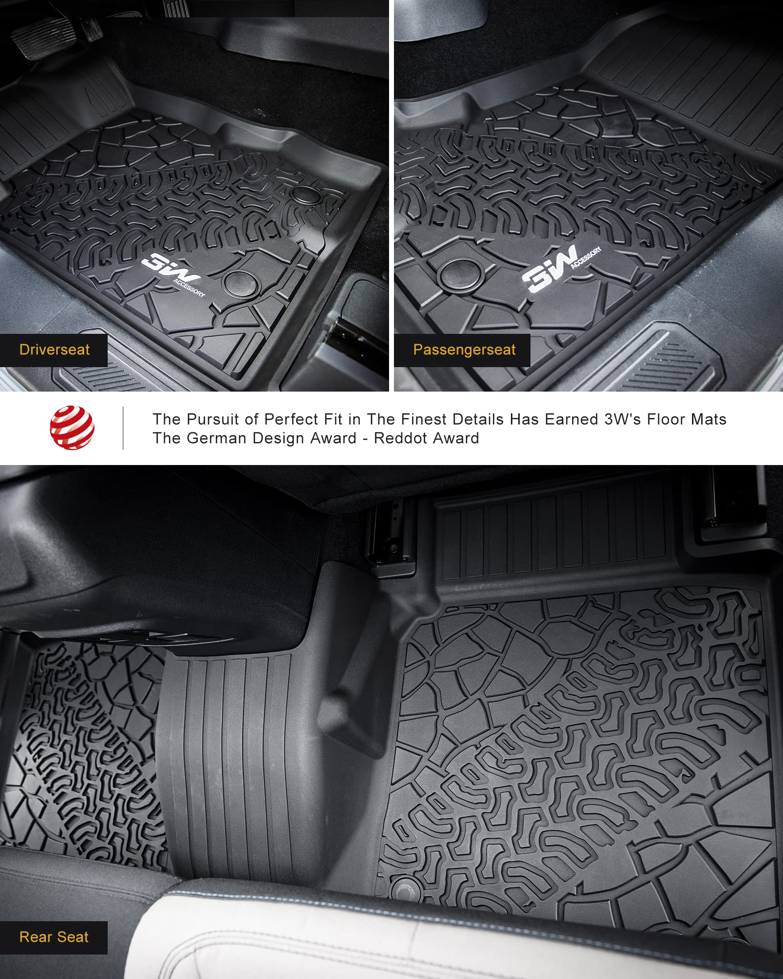 3W Ford Bronco Floor Mats & Cargo Liner & Back Seat Cover Custom Fit For 2021 2022 2023 2024 2025 Bronco 4 Door All Weather Cust