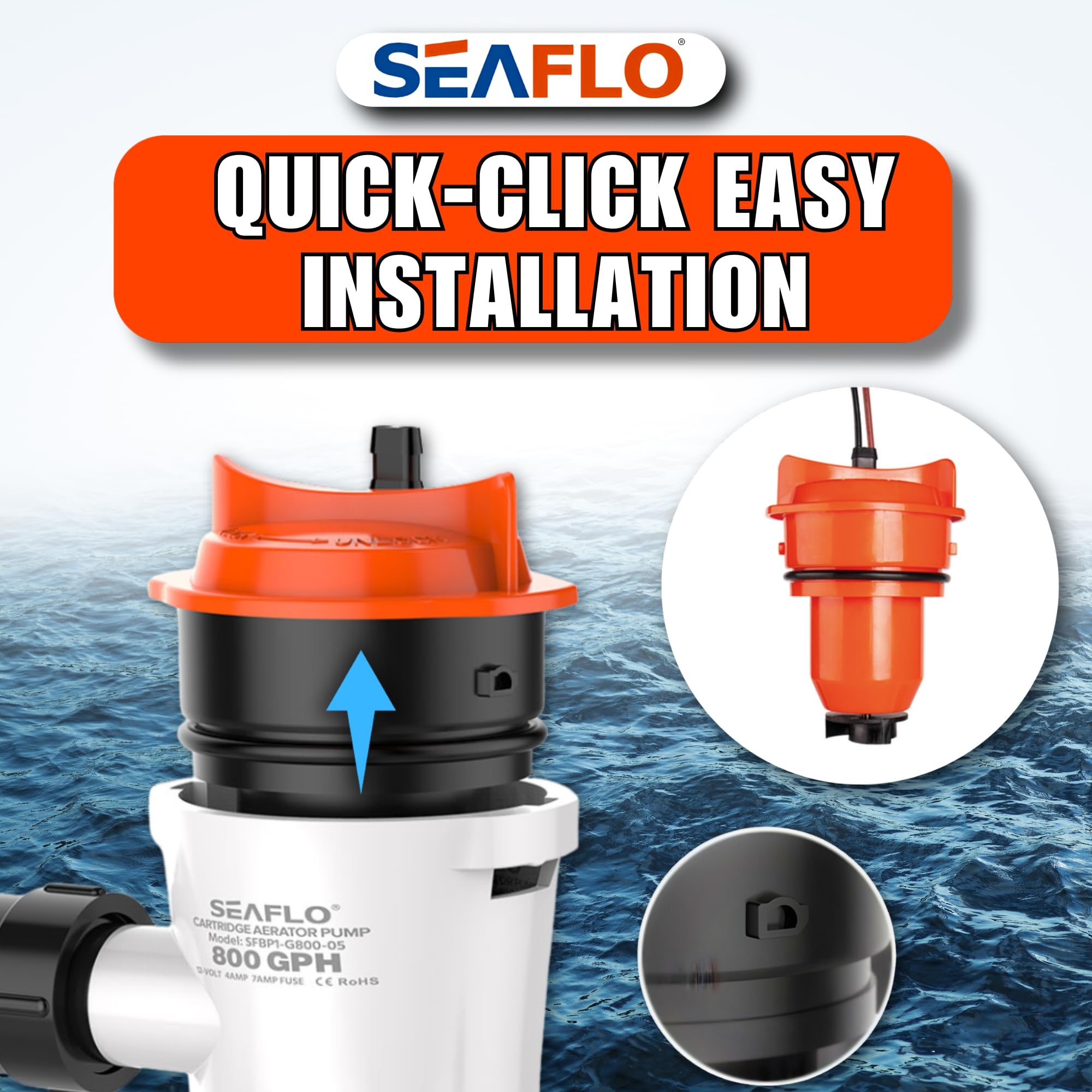 SEAFLO 12V 800 GPH Bilge/Livewell/Baitwell Pump Replacement Cartridge Motor - Fits SEAFLO Models: SFBP1-G800-03, SFBP1-G800-04 &