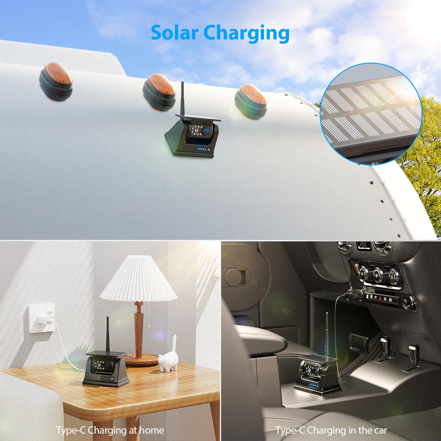 Zeroxclub Magnetic Solar Wireless Backup Camera Hd 1080P 10'' Dvr Monitor, Dual Rv Cameras Wireless System For Hitch Towing Trav