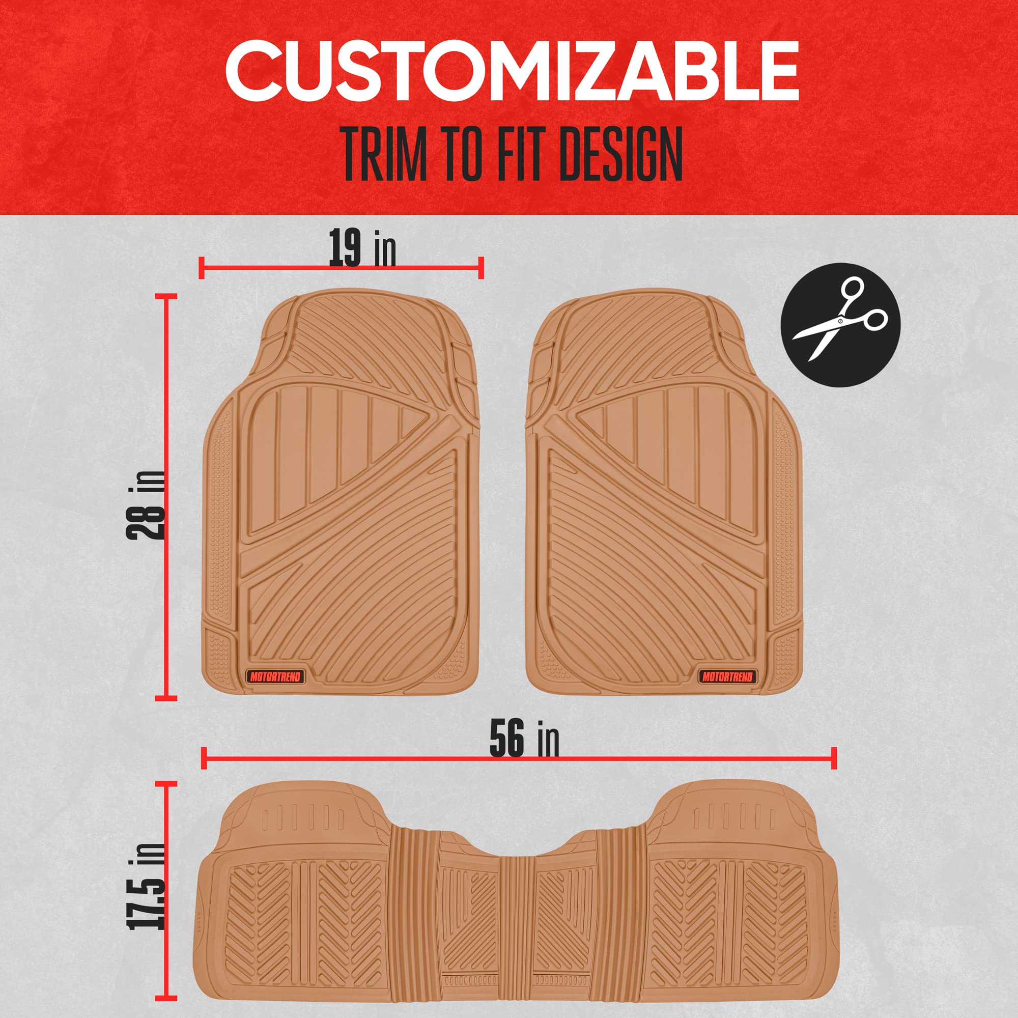 Motor Trend 3-Row Heavy Duty Rubber Floor Mats & Liners For Car Suv Van, Front 2Nd & 3Rd Row Durable Polymerized Latex Full Inte