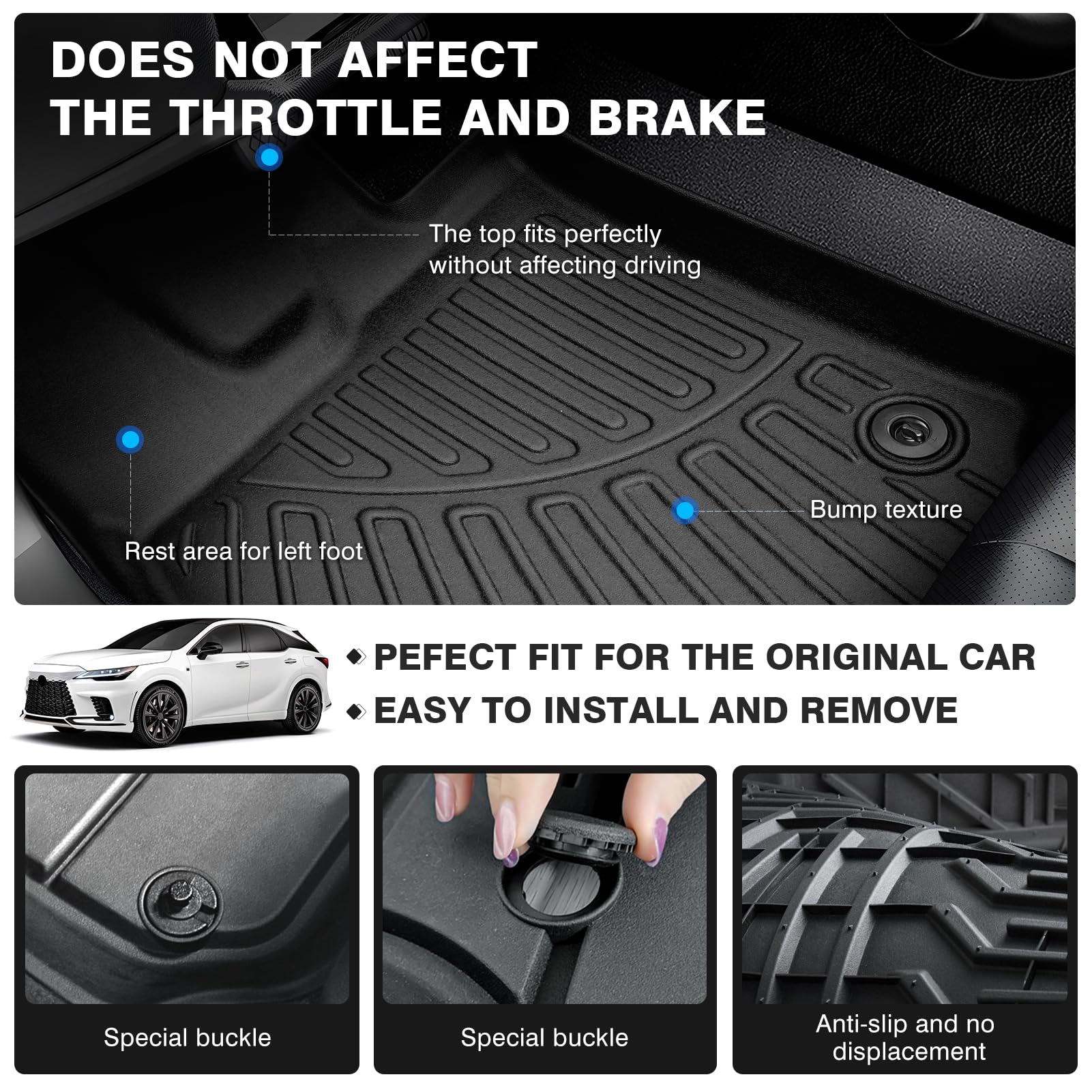 Powerty Floor Mats For 2023 2024 2025 Lexus Rx Rx350 Rx350H Rx500H (Not For Rx450H+ Phev) Accessories All Weather Floor Liner 3D