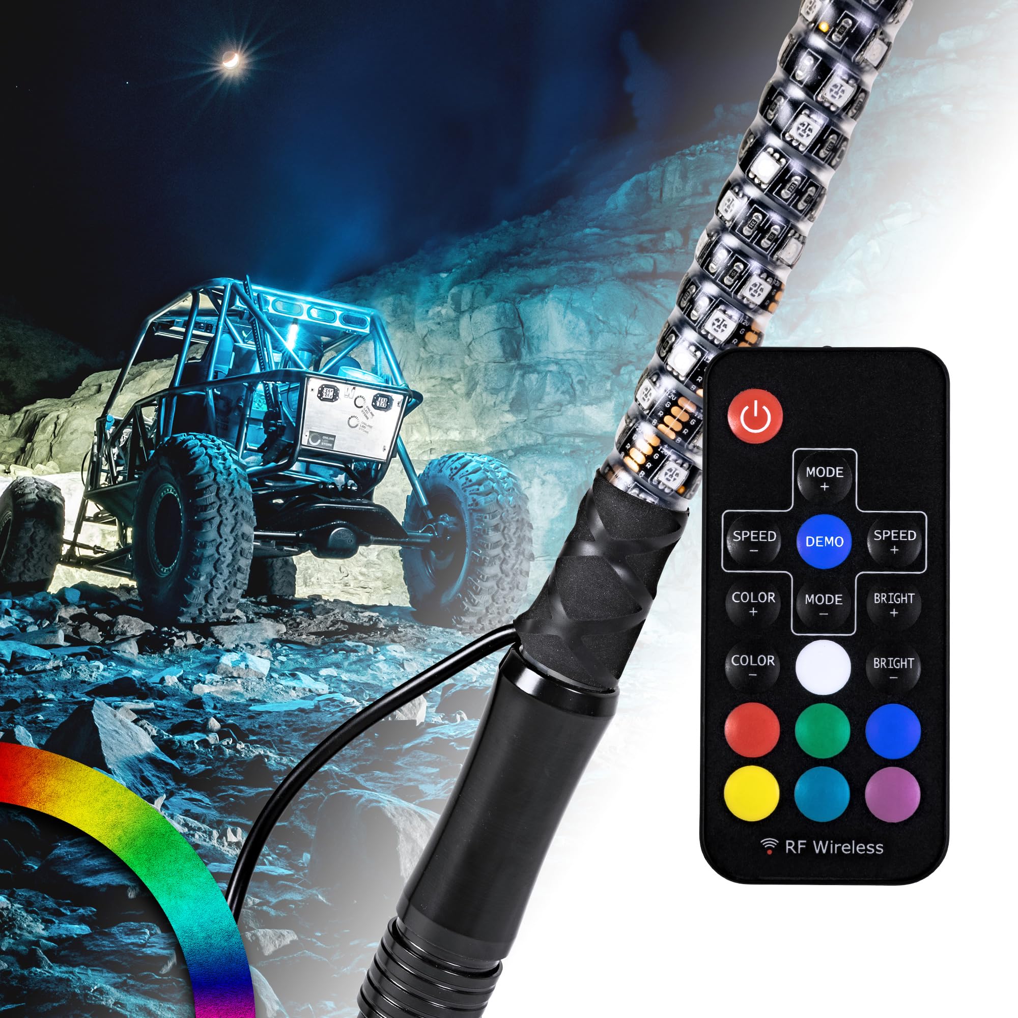 True Mods 1Ft Spiral Rgb Led Whip Light For Utv Atv [Rf Wireless Remote] Off Road Waterproof Led Lighted Whip Cb Antenna Pole St
