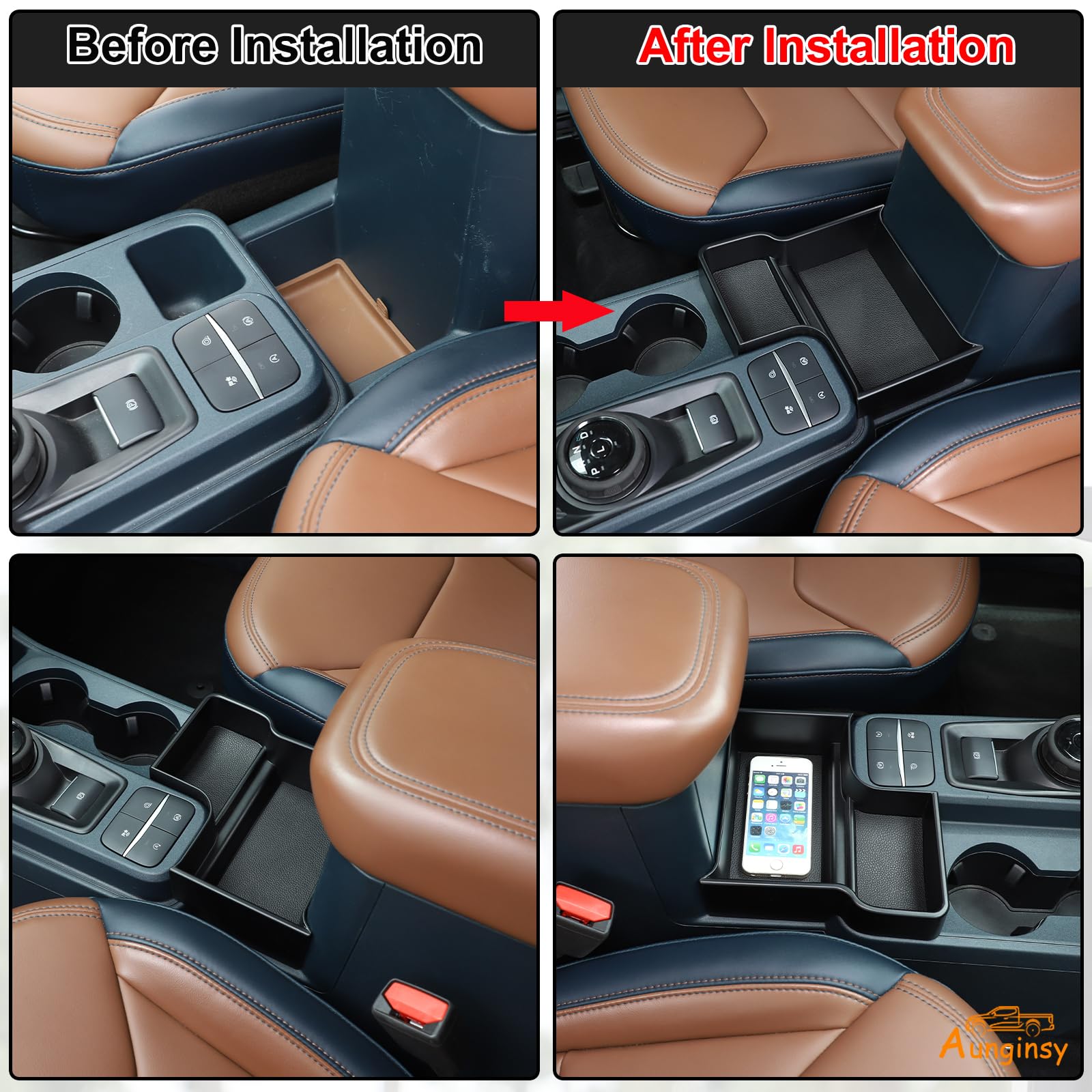 Aunginsy Center Console Storage Box Compatible with Ford Maverick 2022-2024 Pickup Truck Central Control Organizer Tray Front Ar