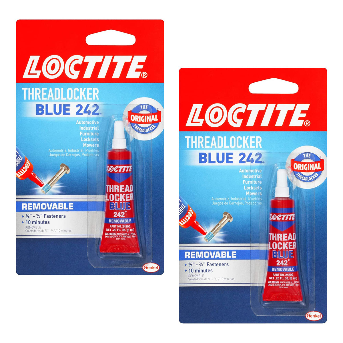 Loctite Heavy Duty Threadlocker, 0.2 Oz, Blue 242, Single, 2 Pack