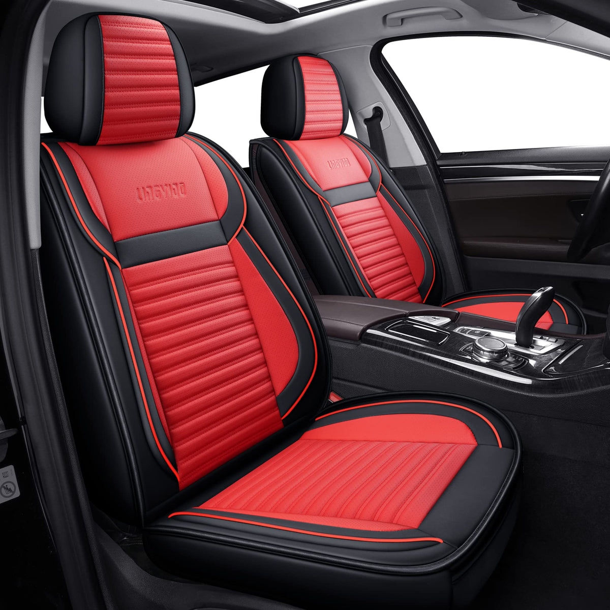 Lingvido Leather Car Seat Covers, Breathable Faux Leather, Universal Anti-Slip Full Seat Cover For Cars Suv Truck Sedan (Red+Bla
