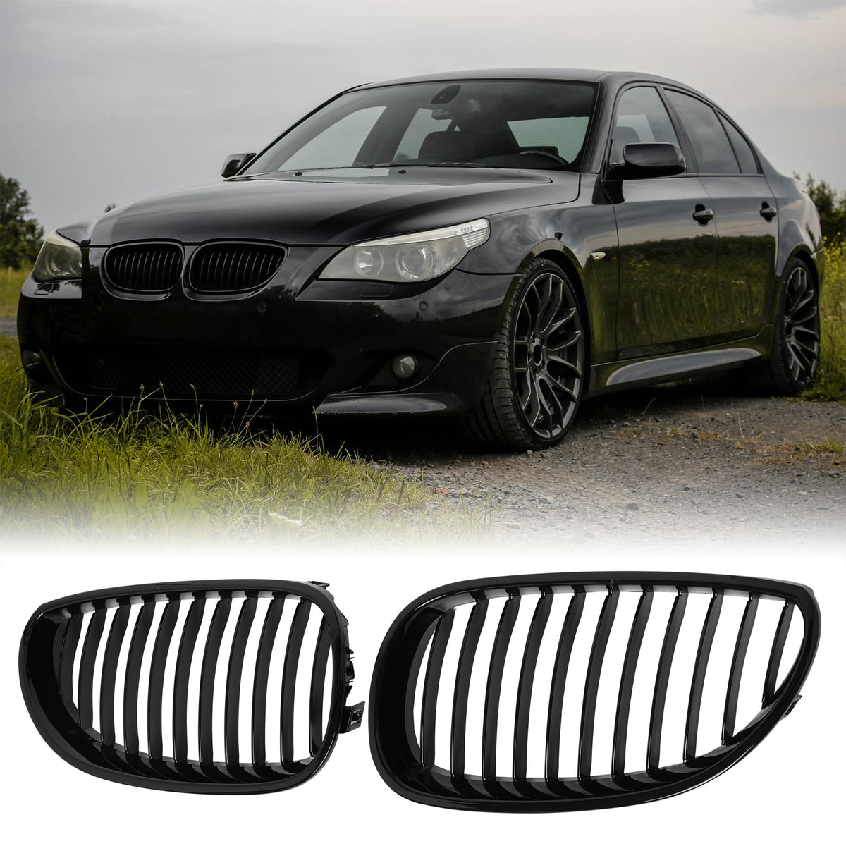 Billdio E60 Grille - Black Kidney Single Slats Grill Compatible With Bmw 5 Series E60 E61 2003-2009 520I 523I 525I 528I 530I 535