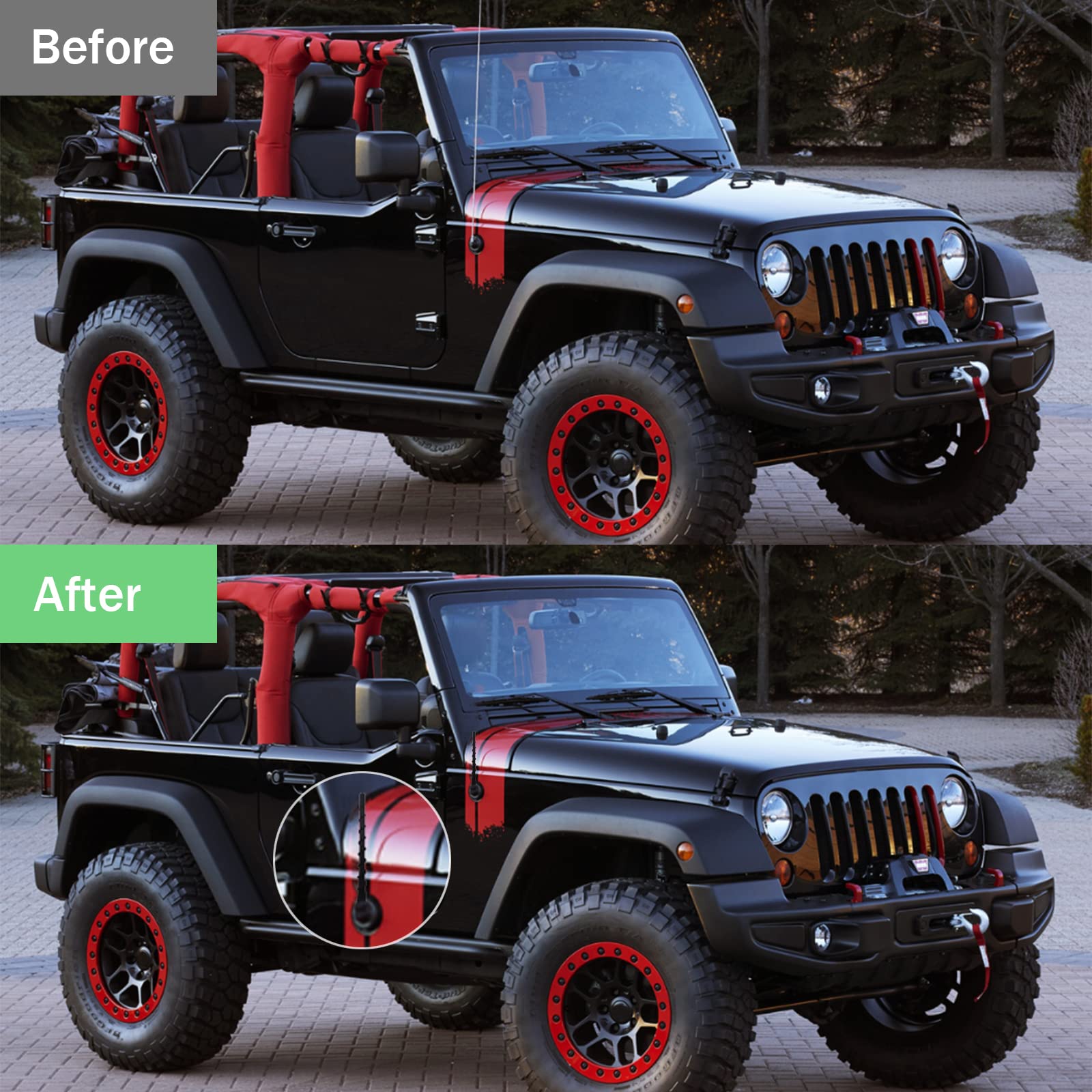 Patonu 7 Black Spiral Antenna - Waterproof PVC Rubber, Flexible Retrofit Antenna for Trucks, Cars, SUVs