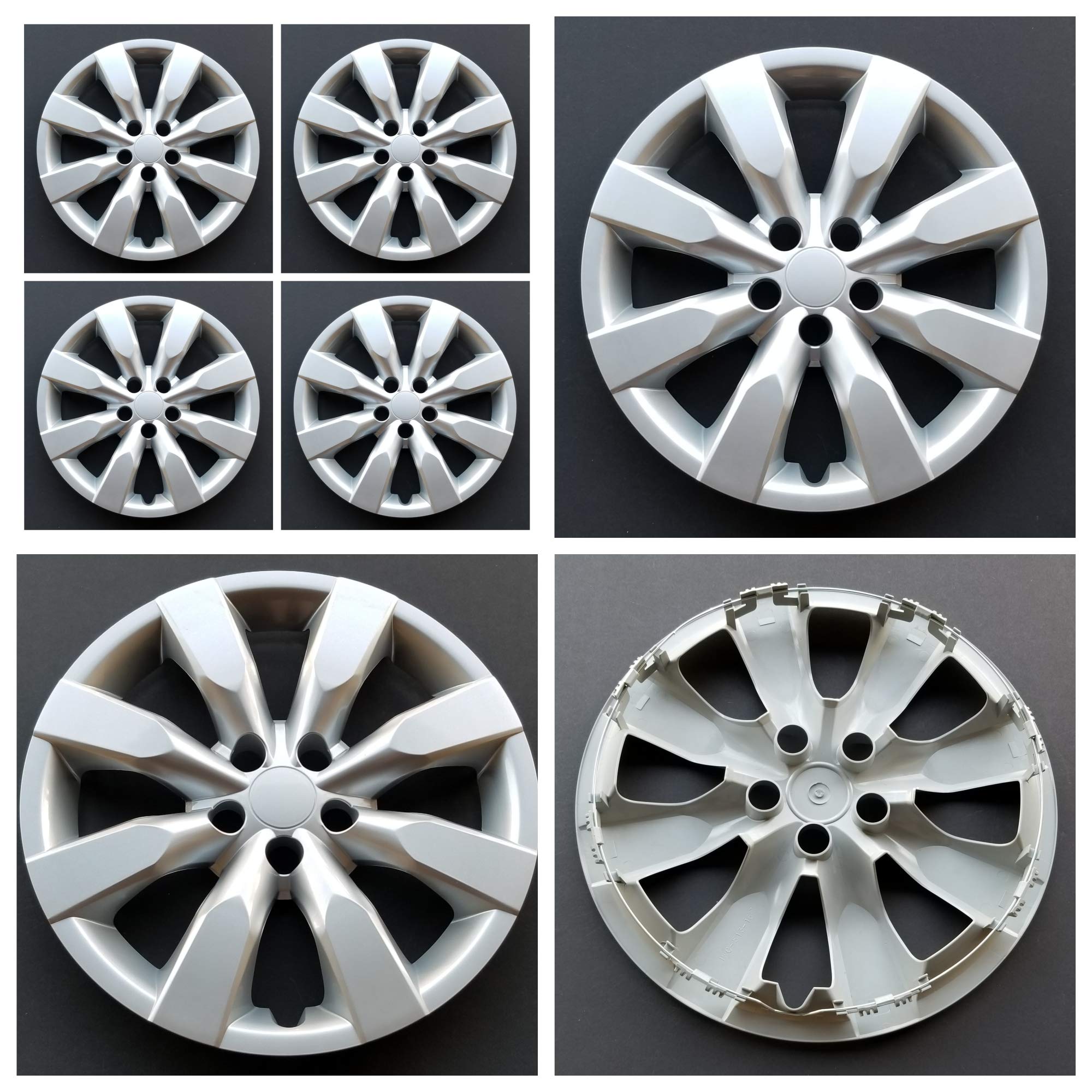 New Wheel Covers Replacements Fits 2014-2018 Toyota Corolla ; 16 Inch; 8 Spoke; Silver Color; Plastic; Set Of 4; Standard Leg