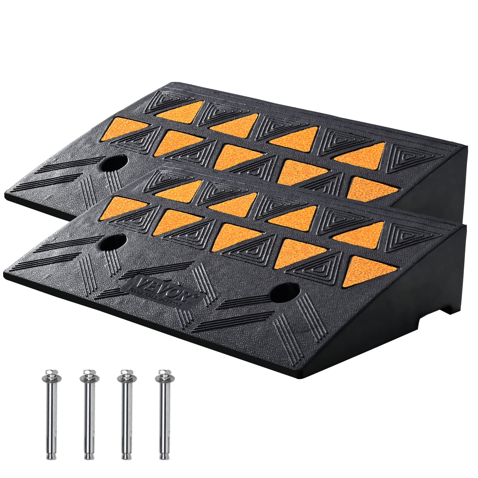 Vevor Rubber Curb Ramp 4.3'' Rise Height 2 Pack, Heavy-Duty 33069 Lbs/15 T Capacity Threshold Ramps, Driveway Ramps With Stable 