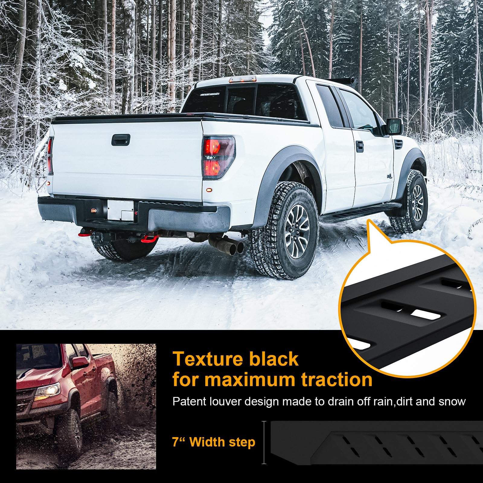 ONINE Clutch Running Boards 7" Wide Texture Black for 2019-2024 Chevy Silverado/GMC Sierra 1500 & 2020-2024 2500/3500 Crew