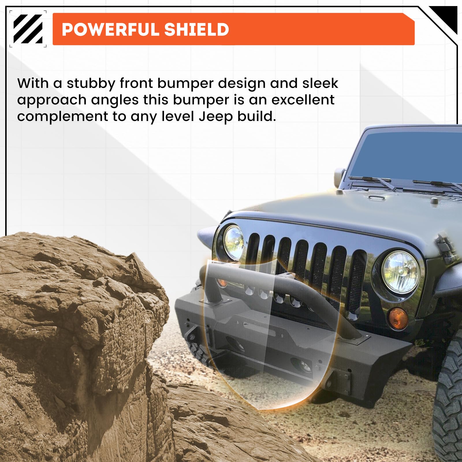 Ecotric Stubby Front Bumper Compatible With 2007-2024 Jeep Wrangler Jk Jl Gladiator Jt W/Fog Light Housing & D-Rings Steel Powde