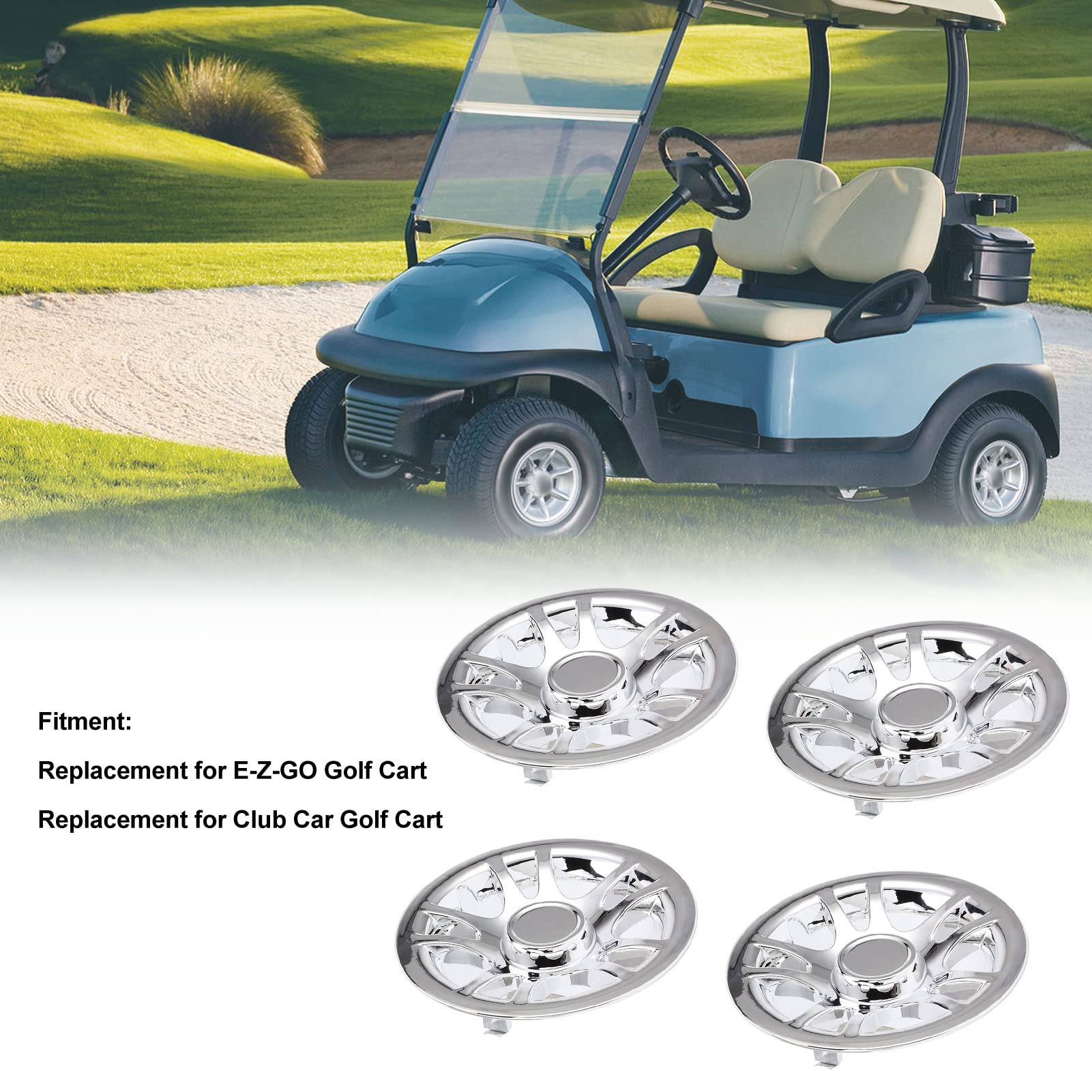Golf Cart Ss Wheel Covers Hub Caps For Most Golf Carts 8 Inch (Set Of 4) Golf Cart Hub Caps Chrome Plated Wheel Covers Rim Protector For E Z Go Golf Cart