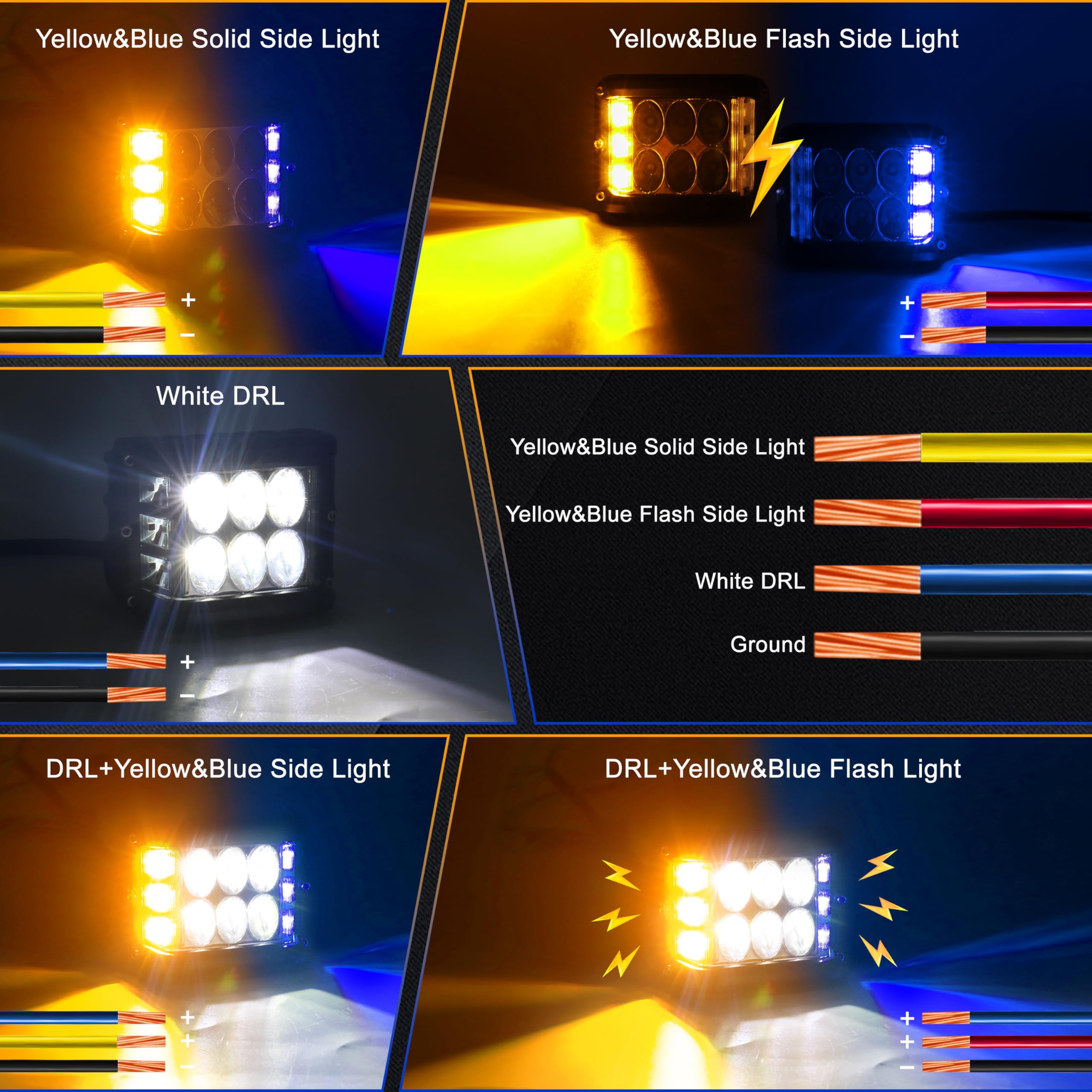 Hoyuza 4 Inch Led Pod Lights, Side Shooter Led Lights With Yellow& Blue Dual Color Strobe Led Cubes For Farm Tractor Plow Truck Atv Utv 4X4