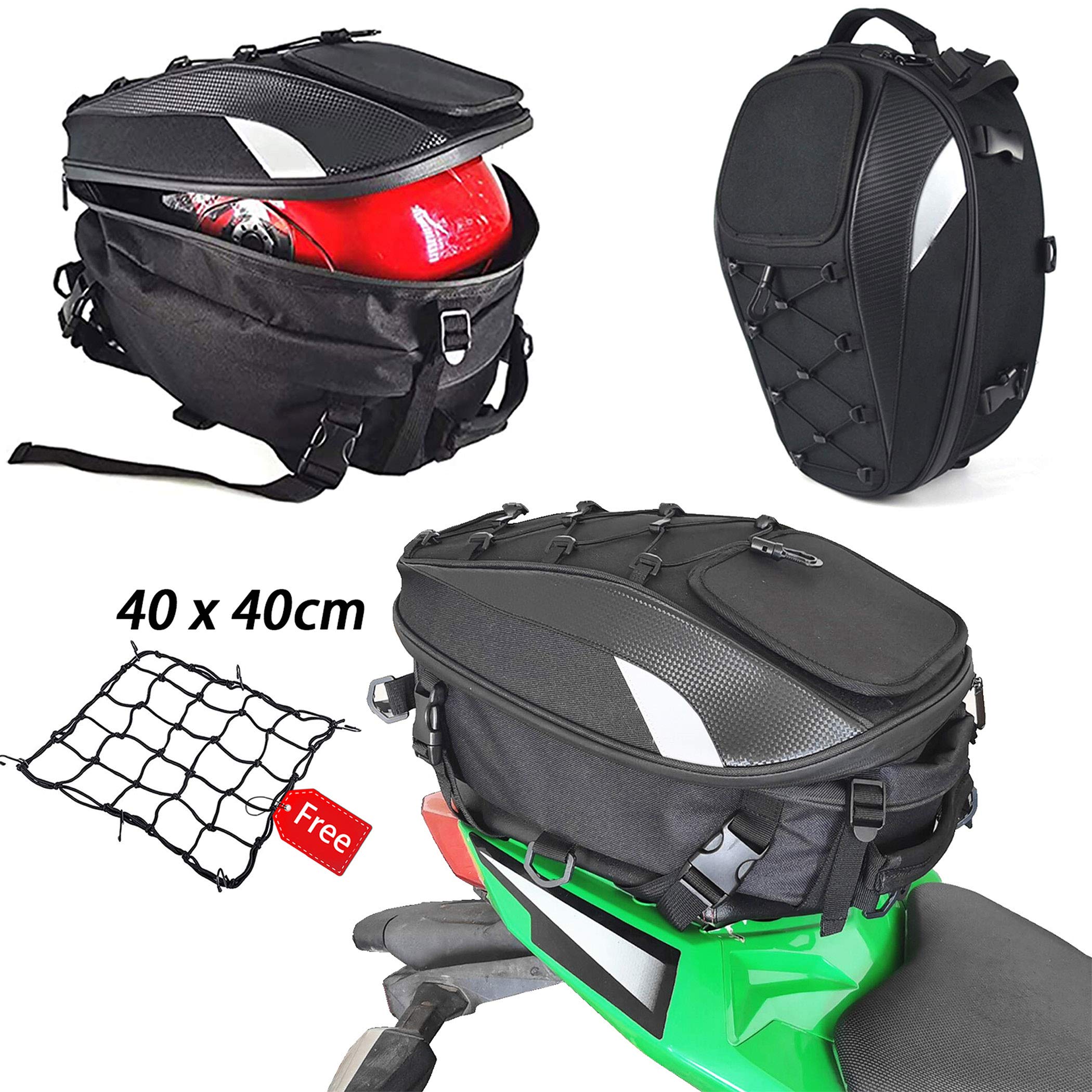 Mihunter Motorcycle Tail Bag, Seat Bag, Dual Use Motorcycle Waterproof Helmet Bag For Motorbike - With One Extra Motorcycle Cargo Net