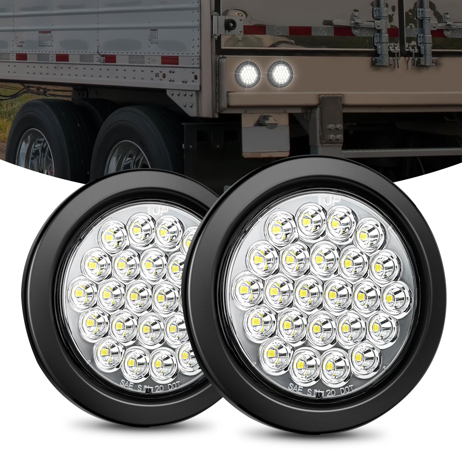Nilight 4Inch Round Trailer Tail Light 2Pcs 24Led White Back Up Reverse Light W/Flush Mount Grommets Plugs Ip67 Waterproof For 1
