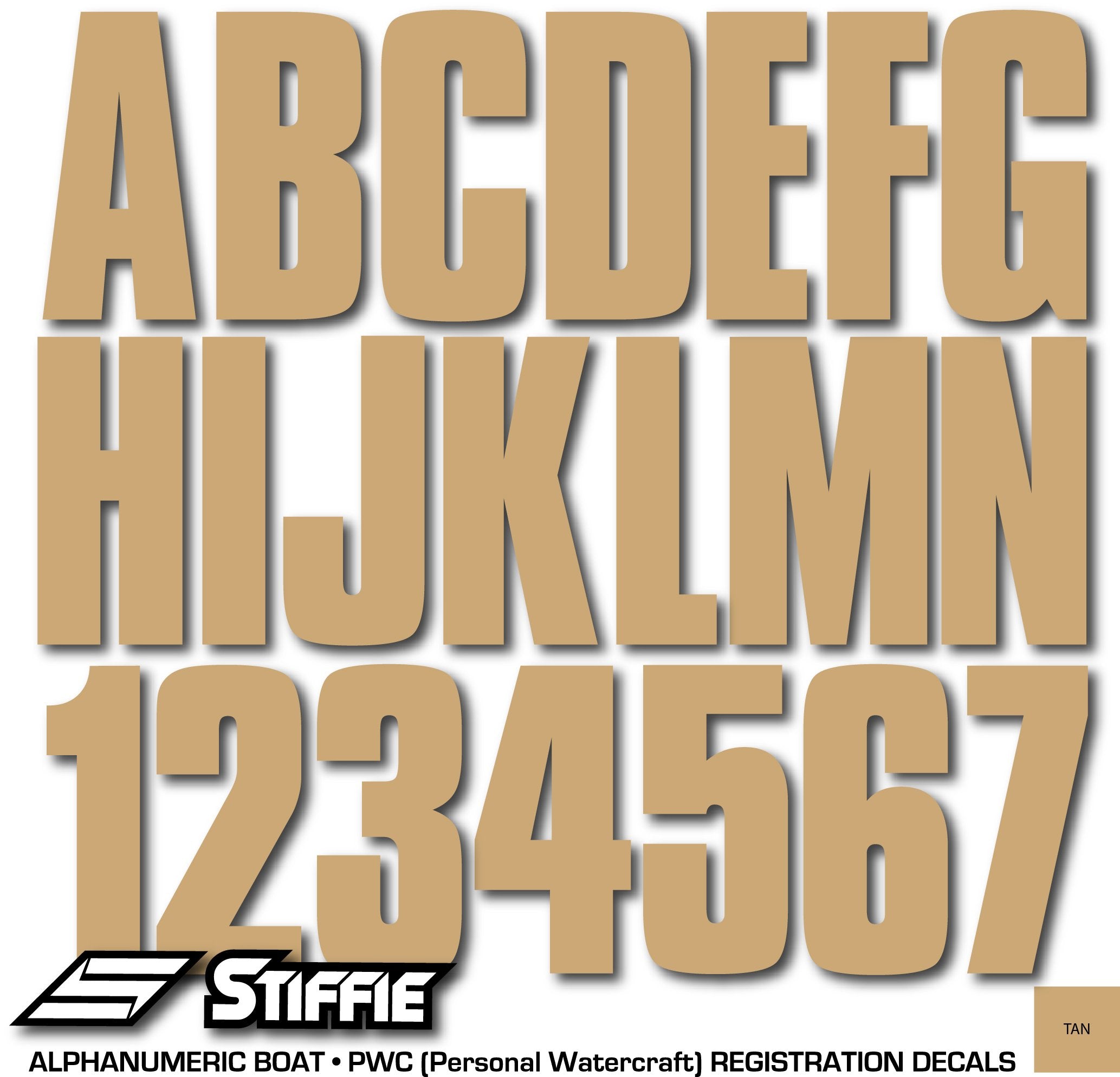 STIFFIE Uniline Tan 3 ID Kit Alpha-Numeric Registration Identification Numbers Stickers Decals for Boats & Personal Watercraft