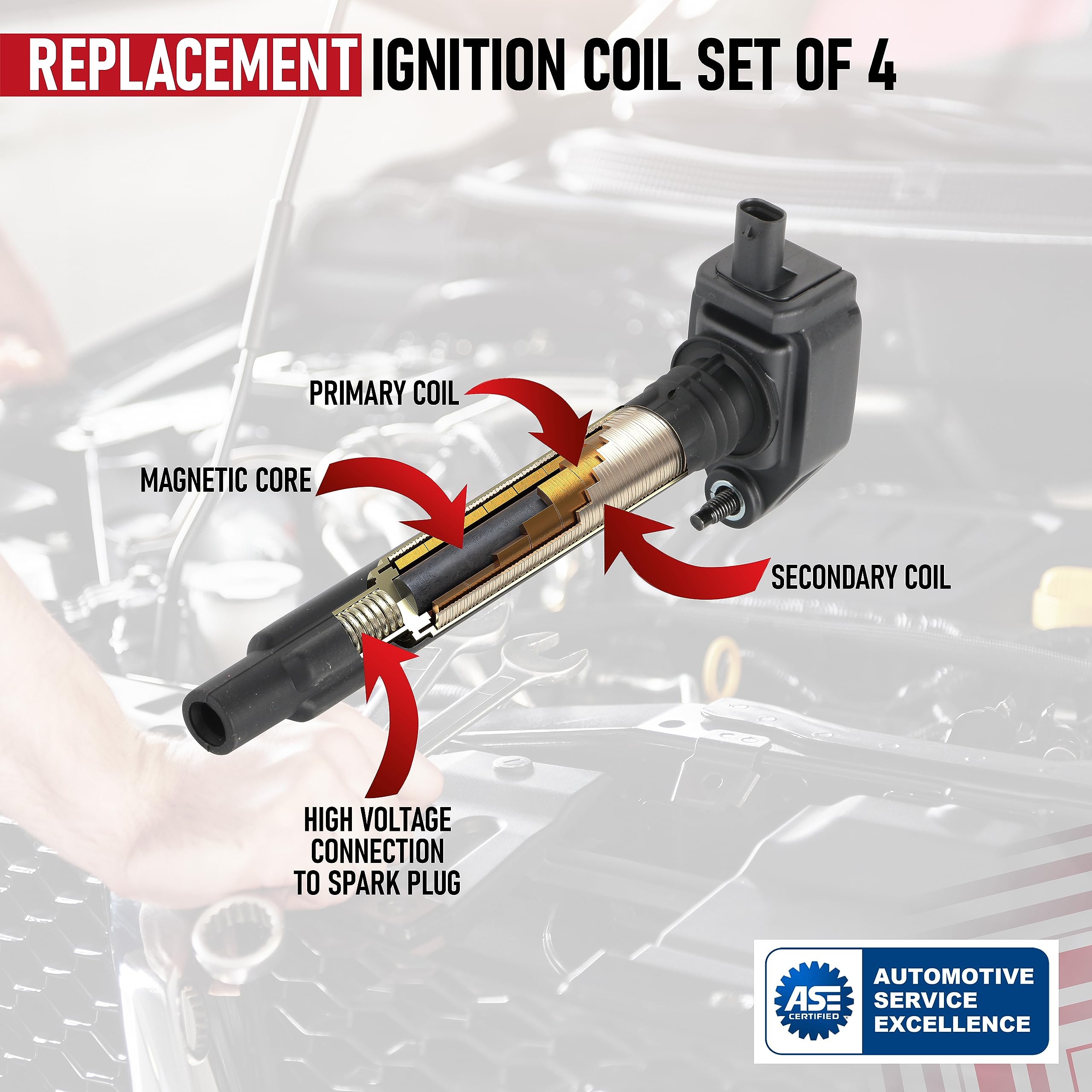Ignition Coil Pack Set Of 4 - Compatible With Chrysler, Dodge, Fiat, Jeep And Ram 2.4L Engines - 200, Dart, 500X, Cherokee, Comp