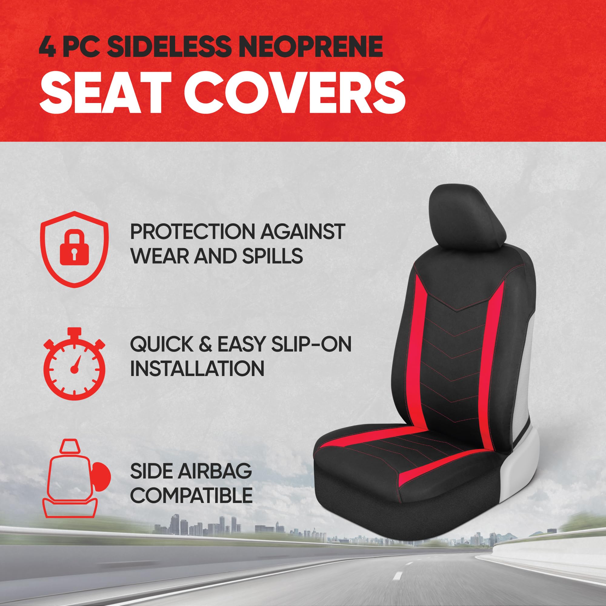 Motor Trend SpillGuard 2 Red Seat Covers for Cars & Seat Covers for Trucks - Neoprene Lining Waterproof Car Seat Covers Front Se